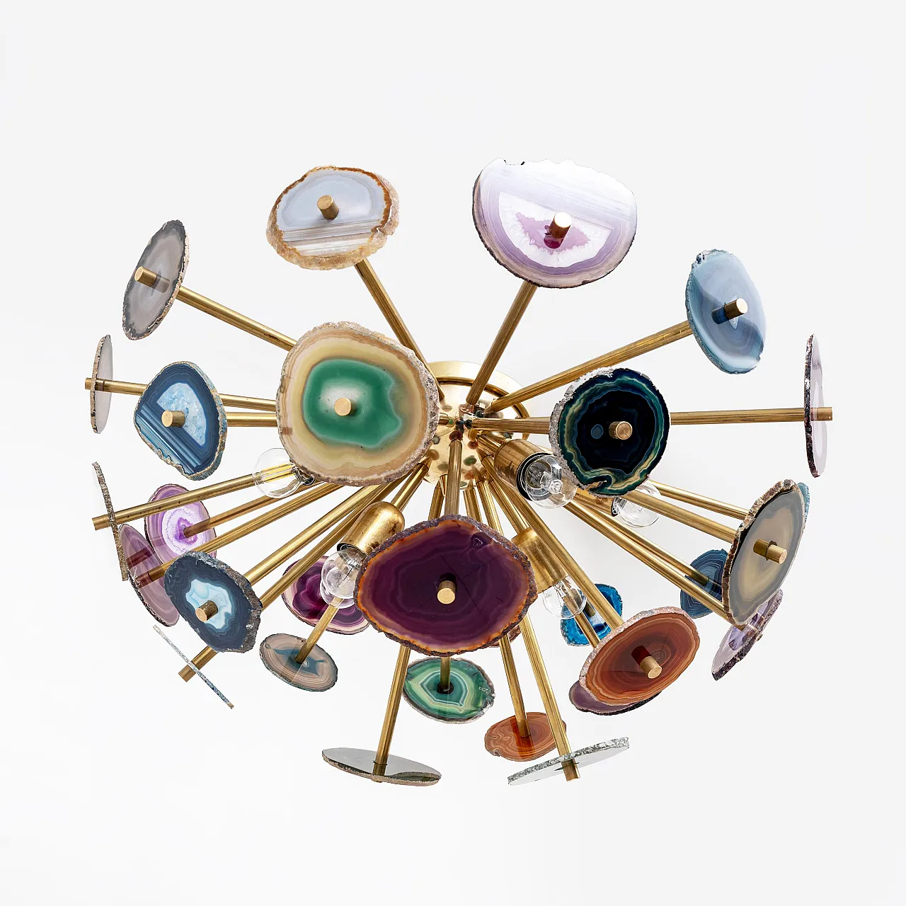 Sputnik ceiling lamp with Agate stone sections and brass, 20th century 7