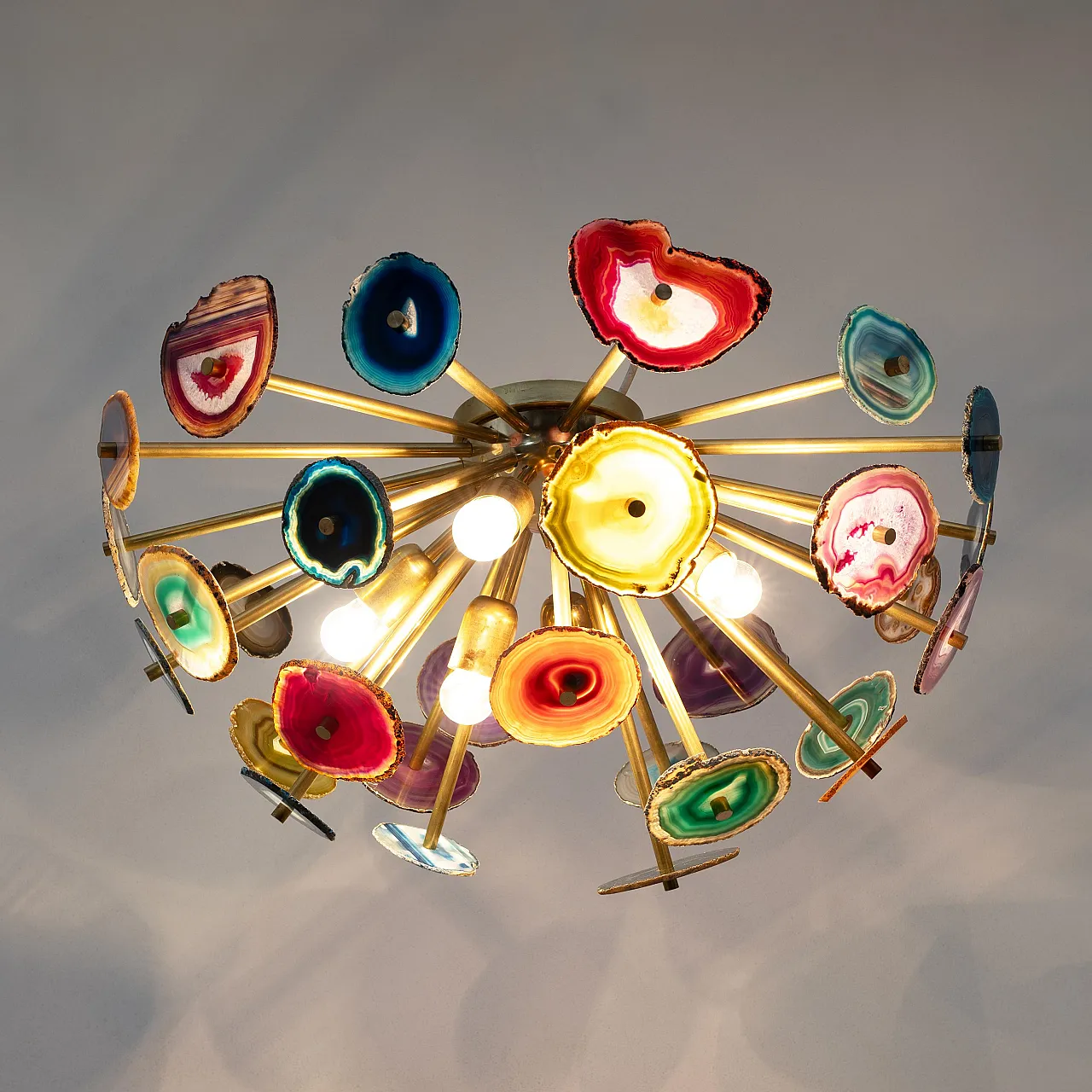 Sputnik ceiling lamp with Agate stone sections and brass, 20th century 8