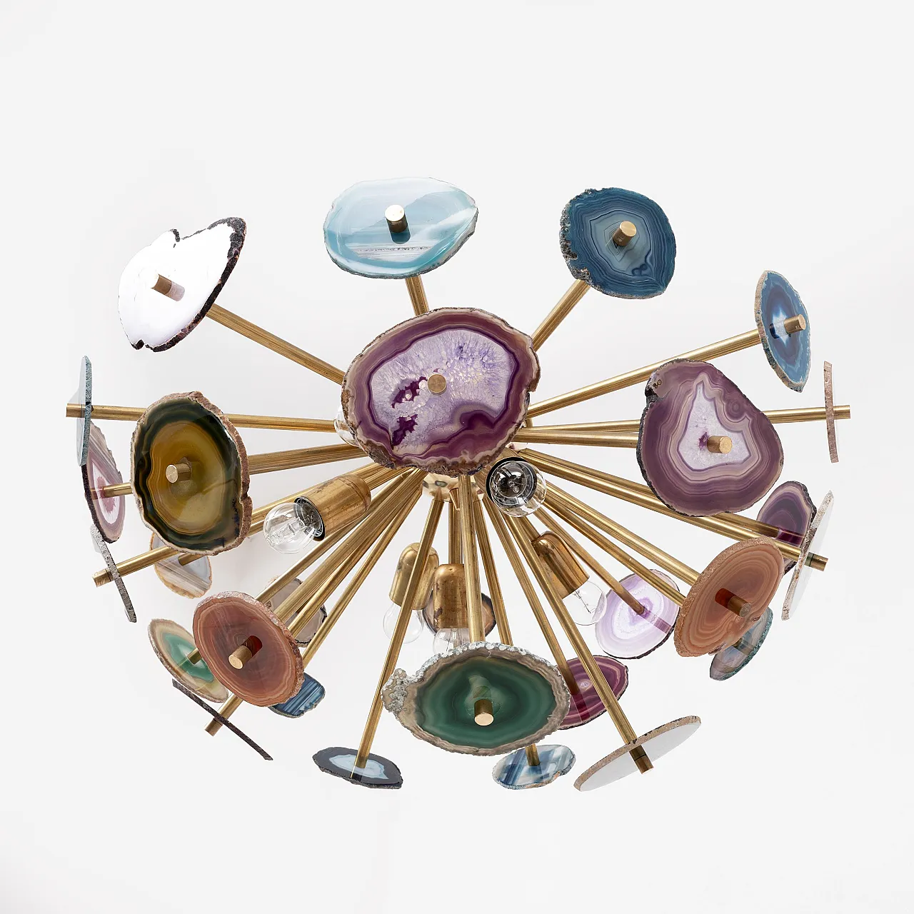 Sputnik ceiling lamp with Agate stone sections and brass, 20th century 9