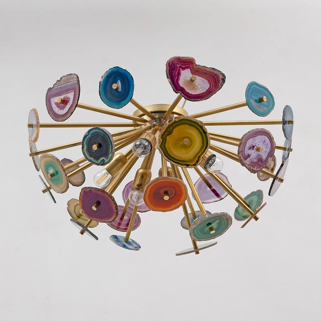 Sputnik ceiling lamp with Agate stone sections and brass, 20th century 10