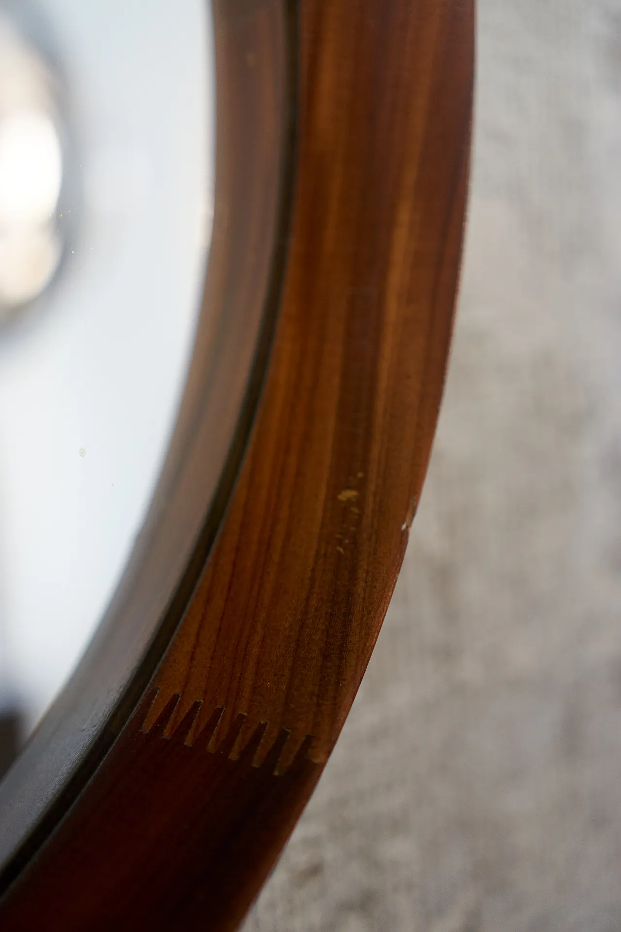 Specchio rotondo in teak con corda anni '60, stile scandinavo 5