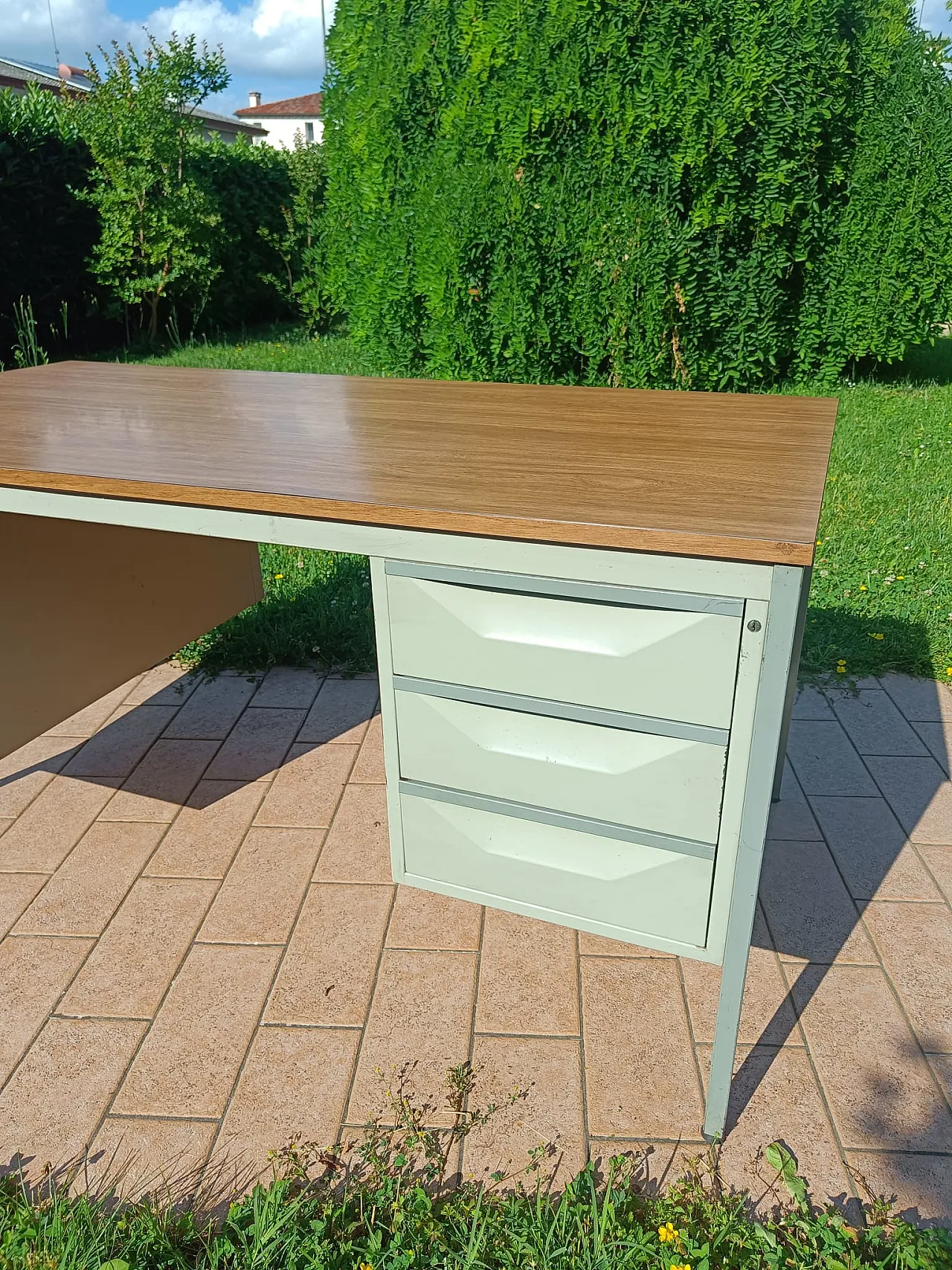 Industrial desk 6 drawers, metal and wood, 1960s 4