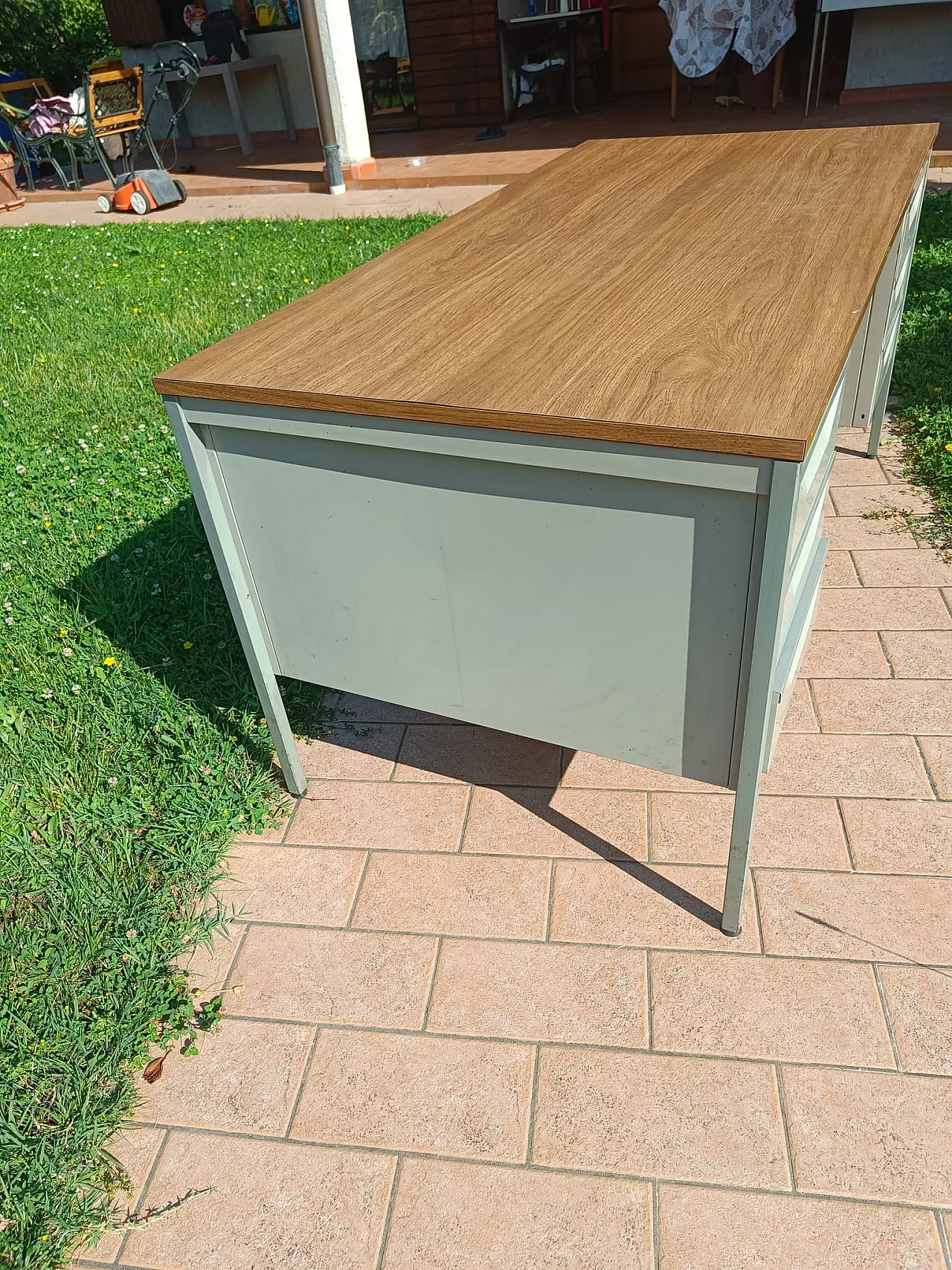 Industrial desk 6 drawers, metal and wood, 1960s 5