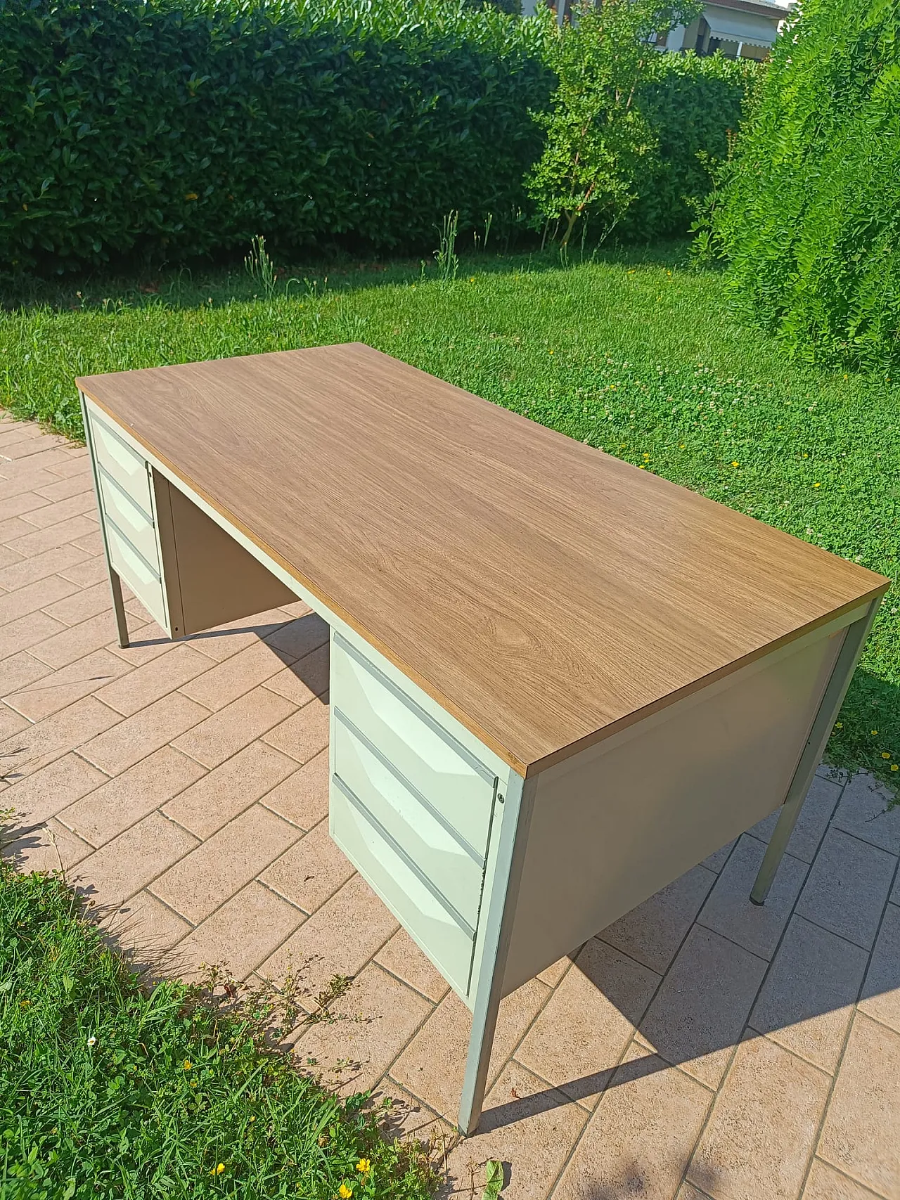Industrial desk 6 drawers, metal and wood, 1960s 8