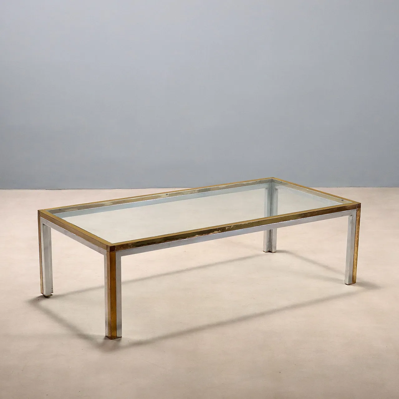 Metal, brass and glass center table, 1970s 1