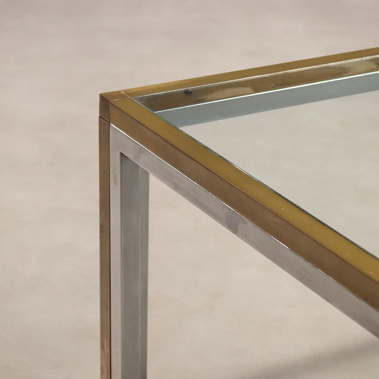 Metal, brass and glass center table, 1970s 3