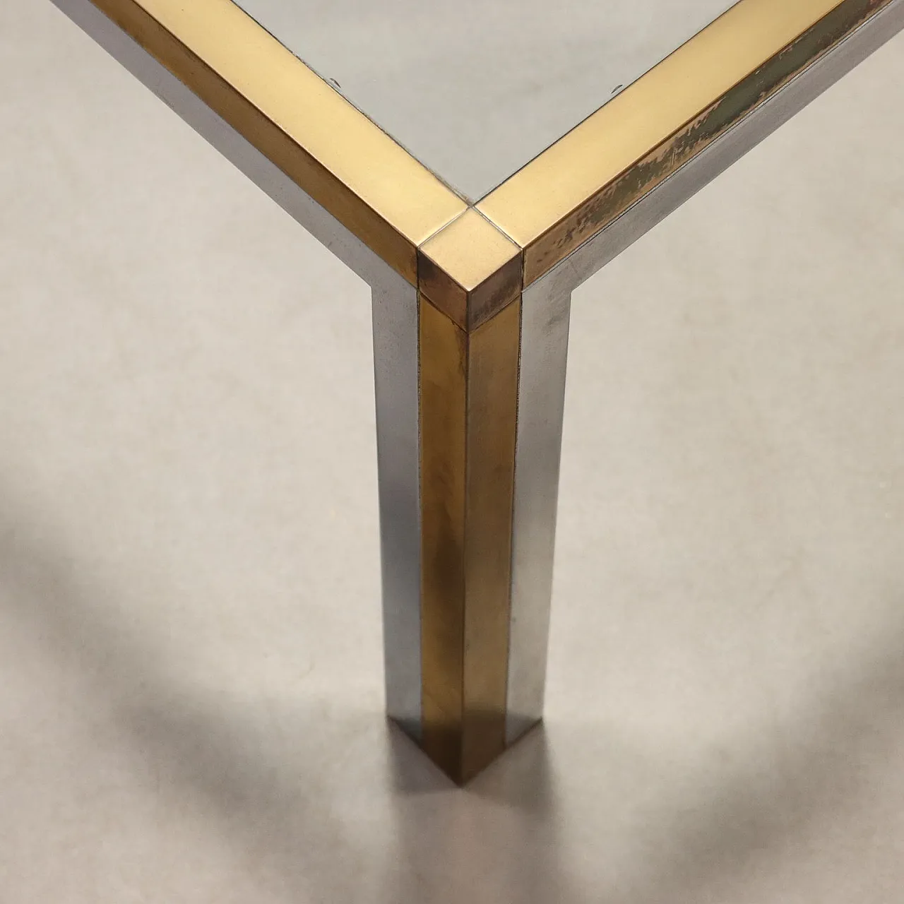 Metal, brass and glass center table, 1970s 4
