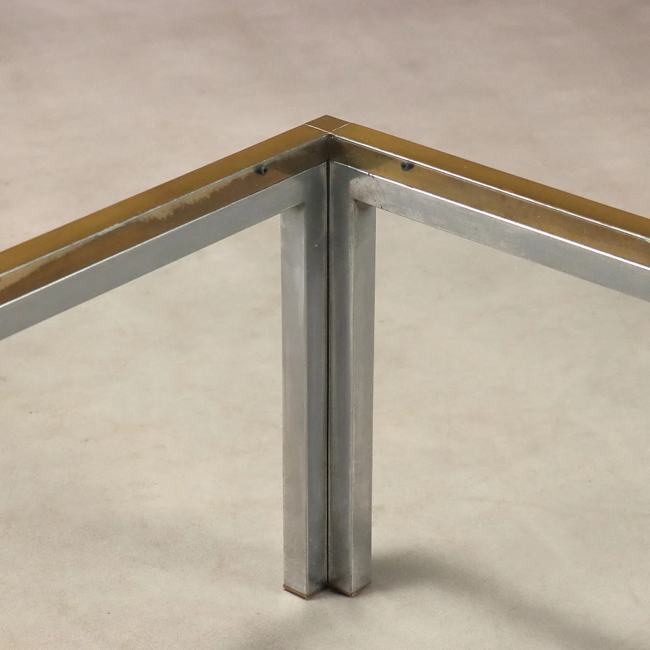 Metal, brass and glass center table, 1970s 5