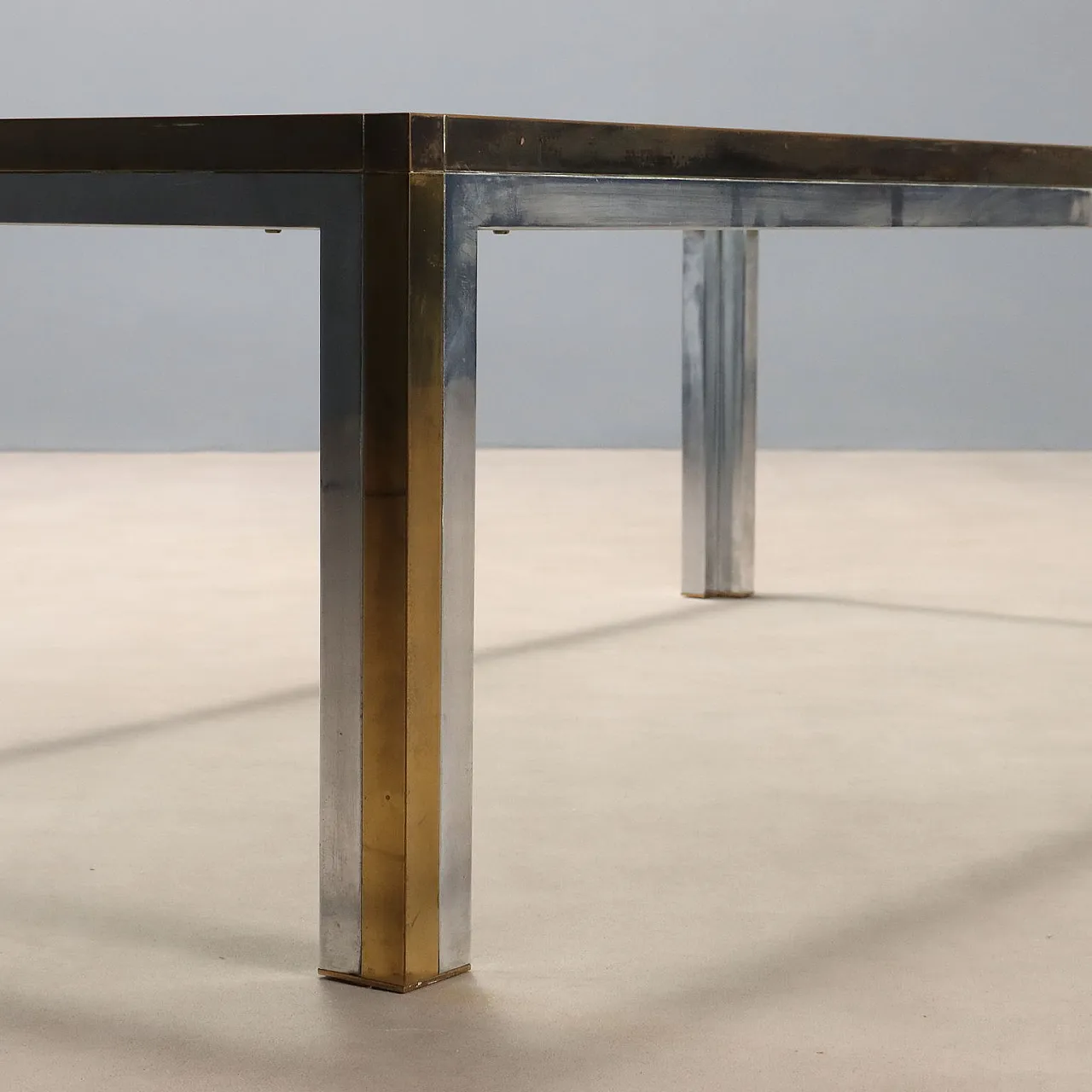 Metal, brass and glass center table, 1970s 6