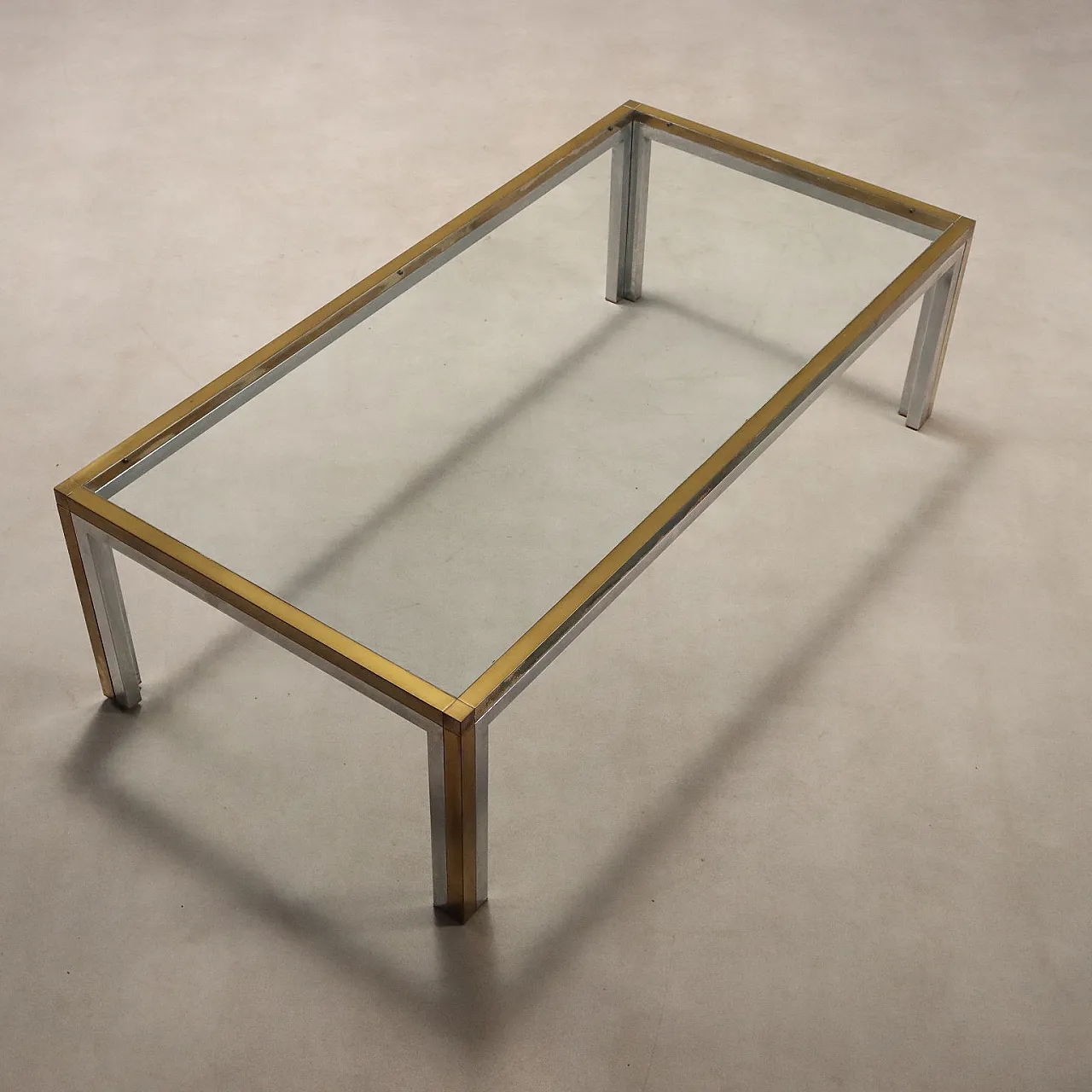 Metal, brass and glass center table, 1970s 7