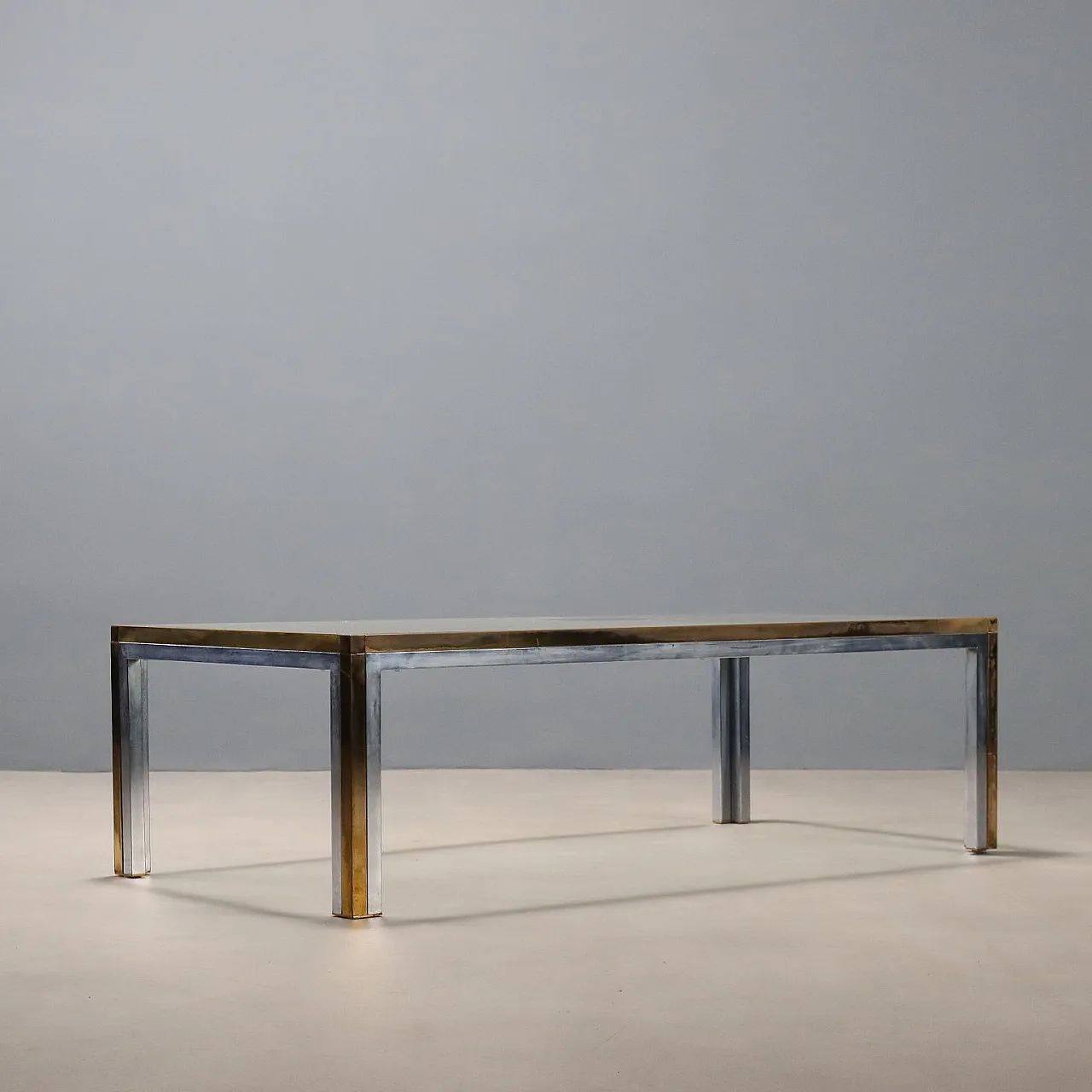 Metal, brass and glass center table, 1970s 8