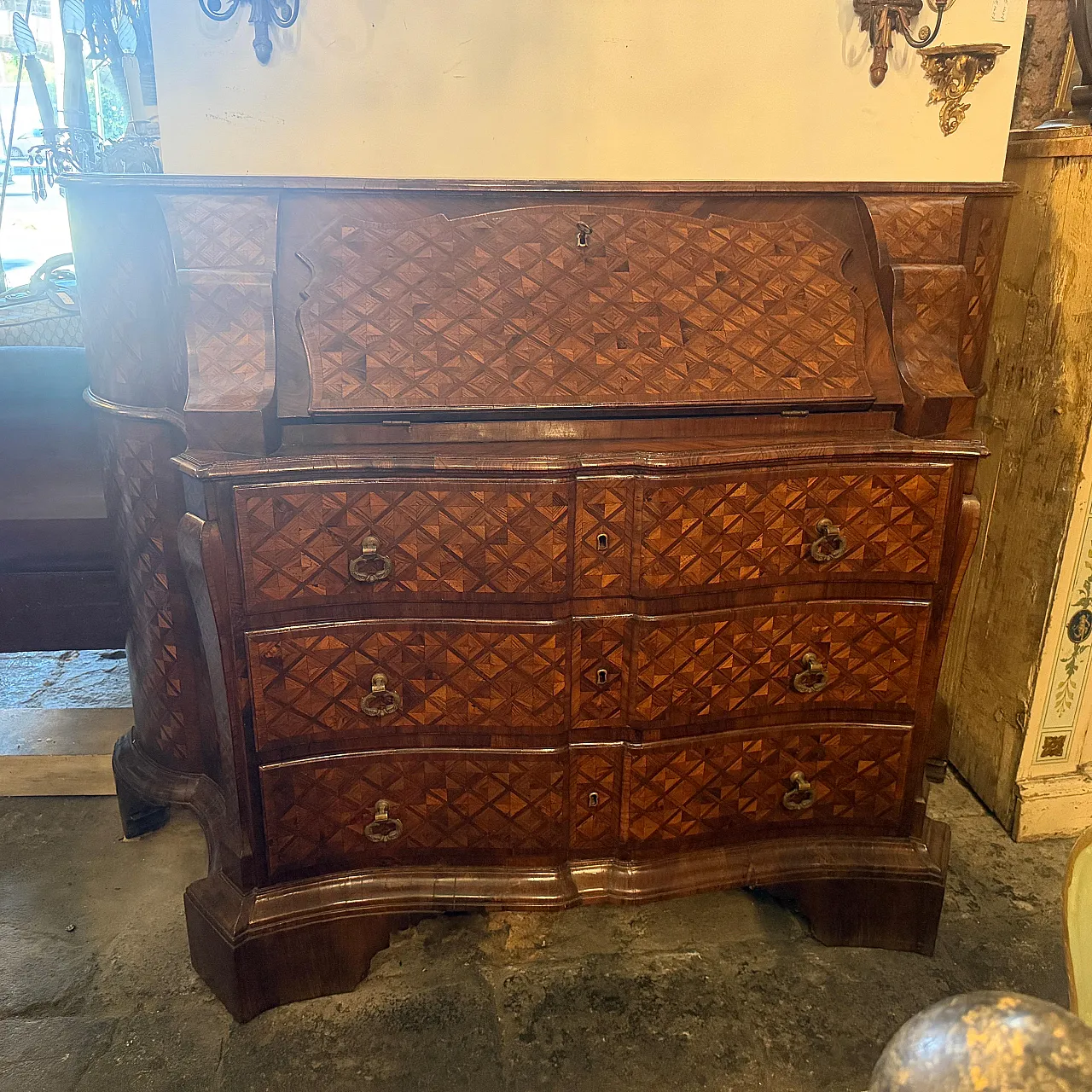Louis XIV marquetry bureau cabinet, 18th century 2