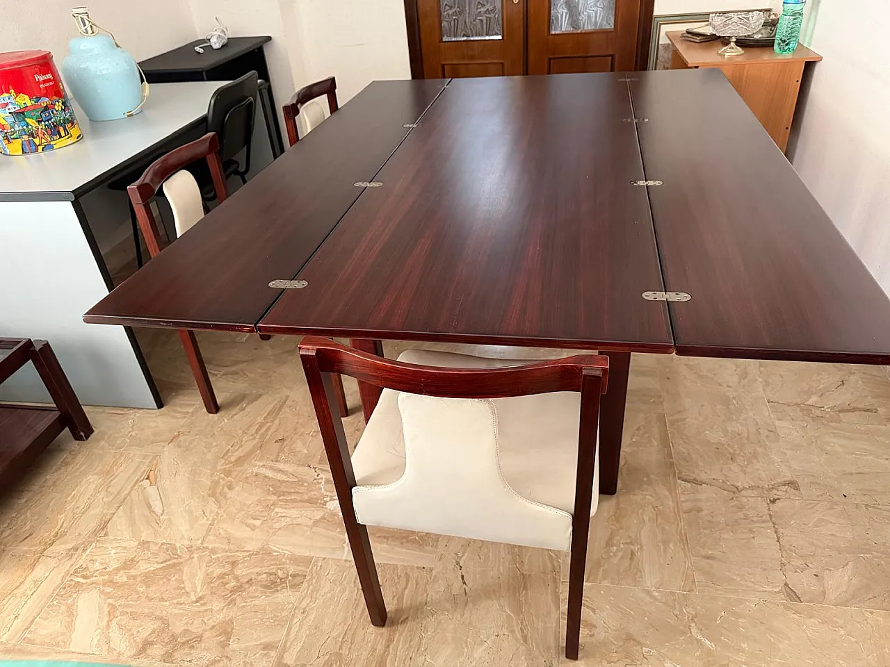 Tavolo da pranzo rettangolare allungabile, anni '70 1