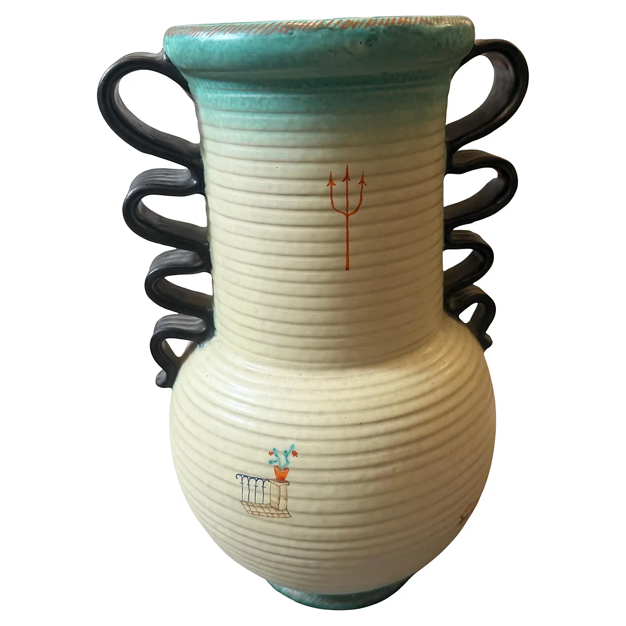 Art Deco hand painted, air brushed ceramic vase by Deruta, 1930s 1