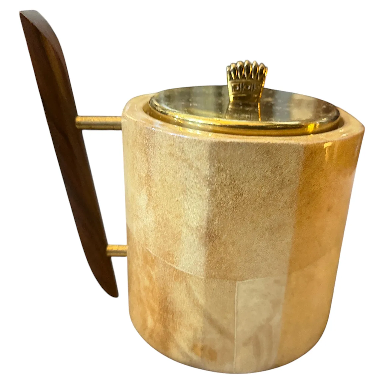 Aldo Tura Mid-Century Modern goatskin and brass ice bucket, 1950s 1