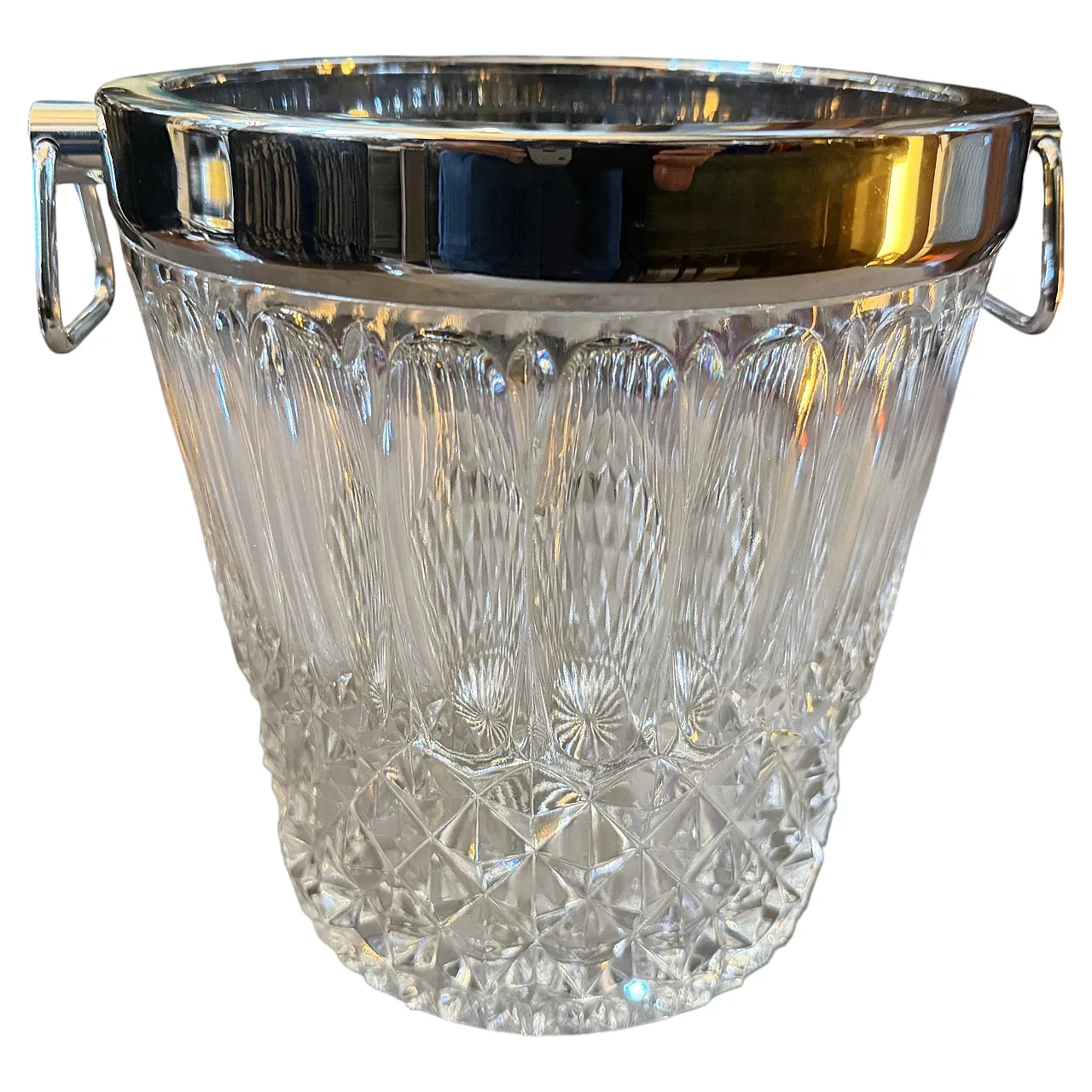 Mid-Century Modern cut crystal and chromed metal wine cooler, 1980s 1