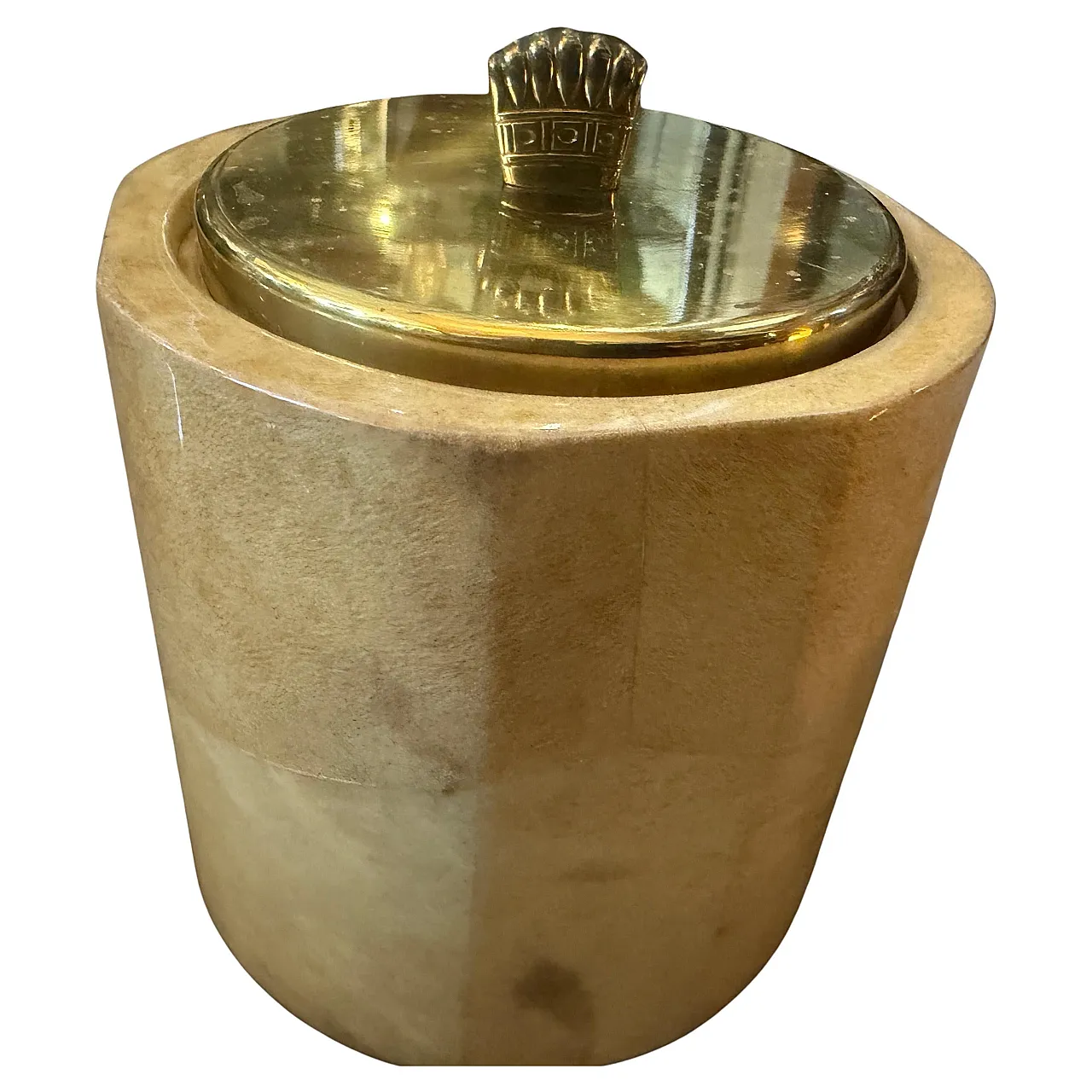Aldo Tura Mid-Century Modern goatskin and brass ice bucket, 1950s 2