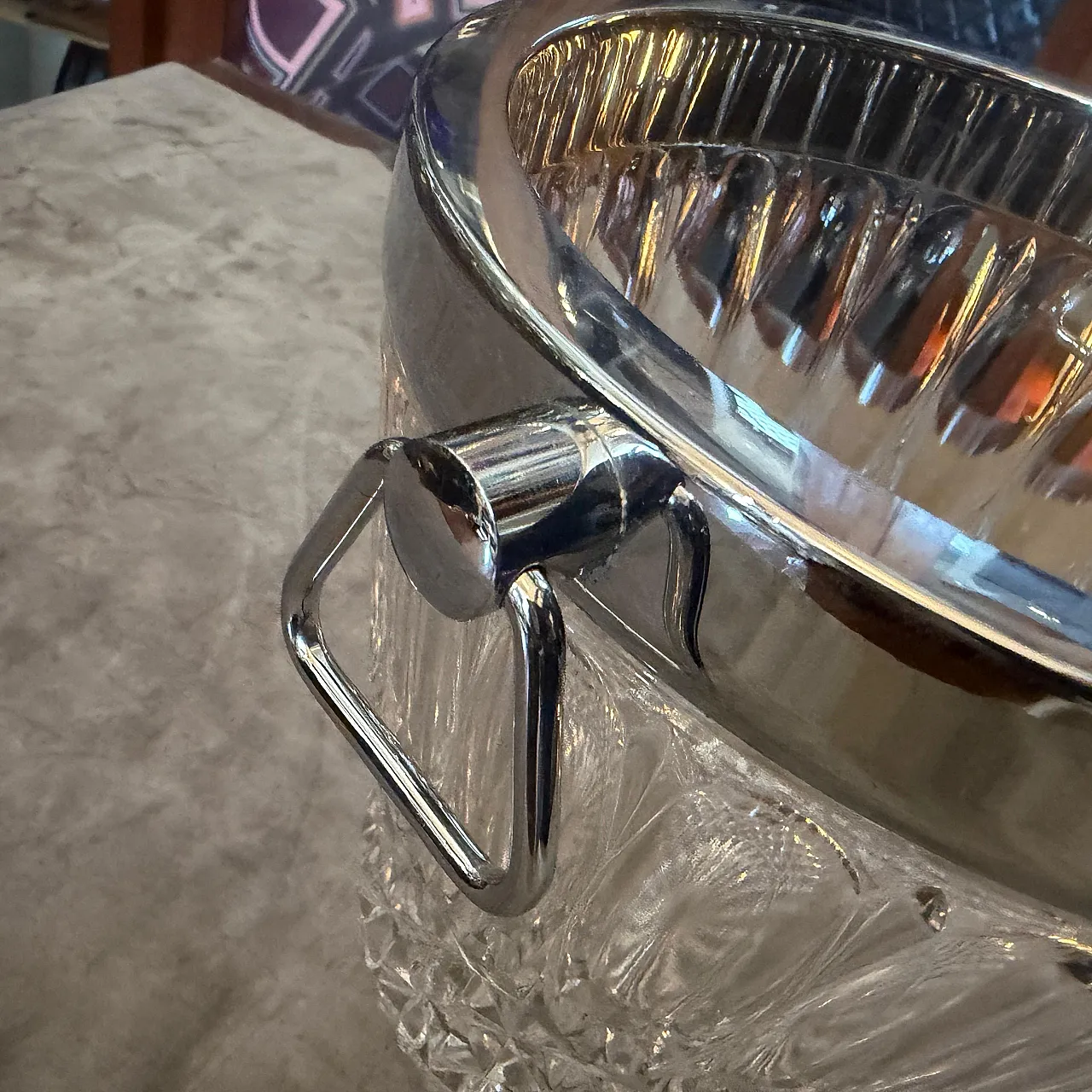 Mid-Century Modern cut crystal and chromed metal wine cooler, 1980s 2