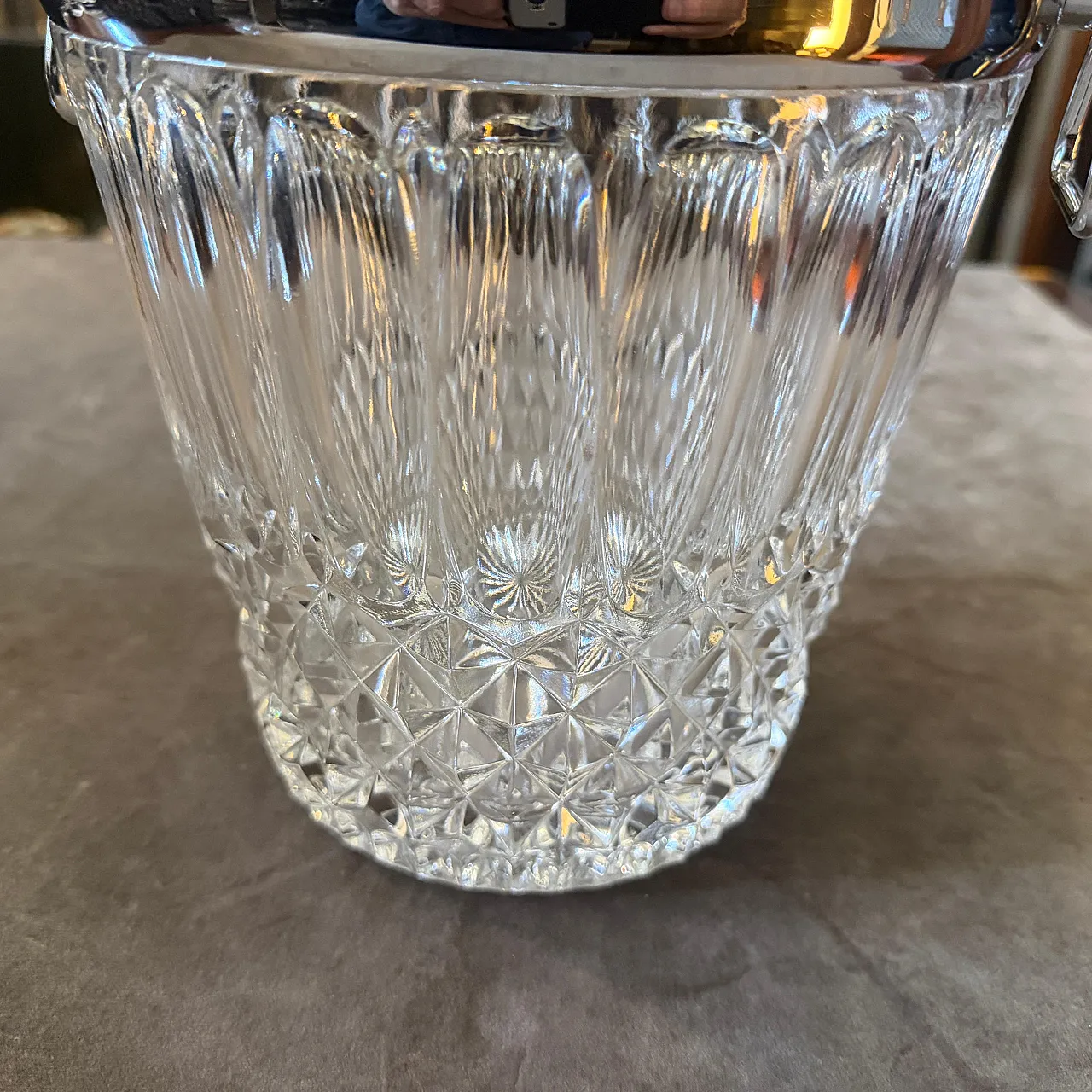 Mid-Century Modern cut crystal and chromed metal wine cooler, 1980s 5