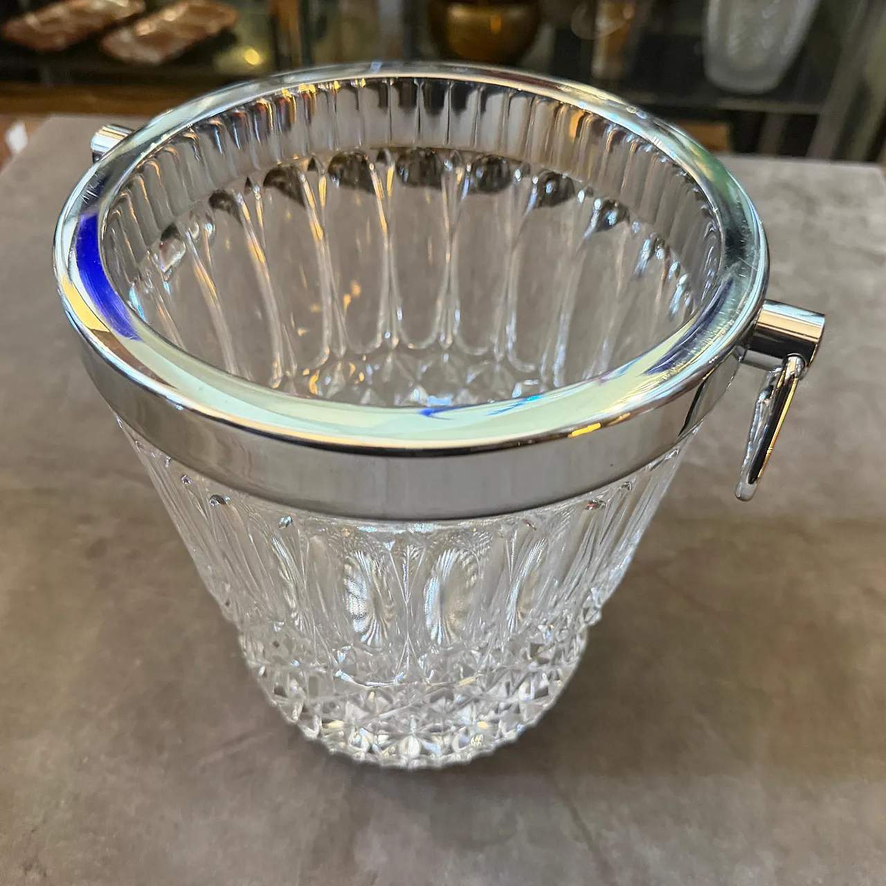 Mid-Century Modern cut crystal and chromed metal wine cooler, 1980s 6