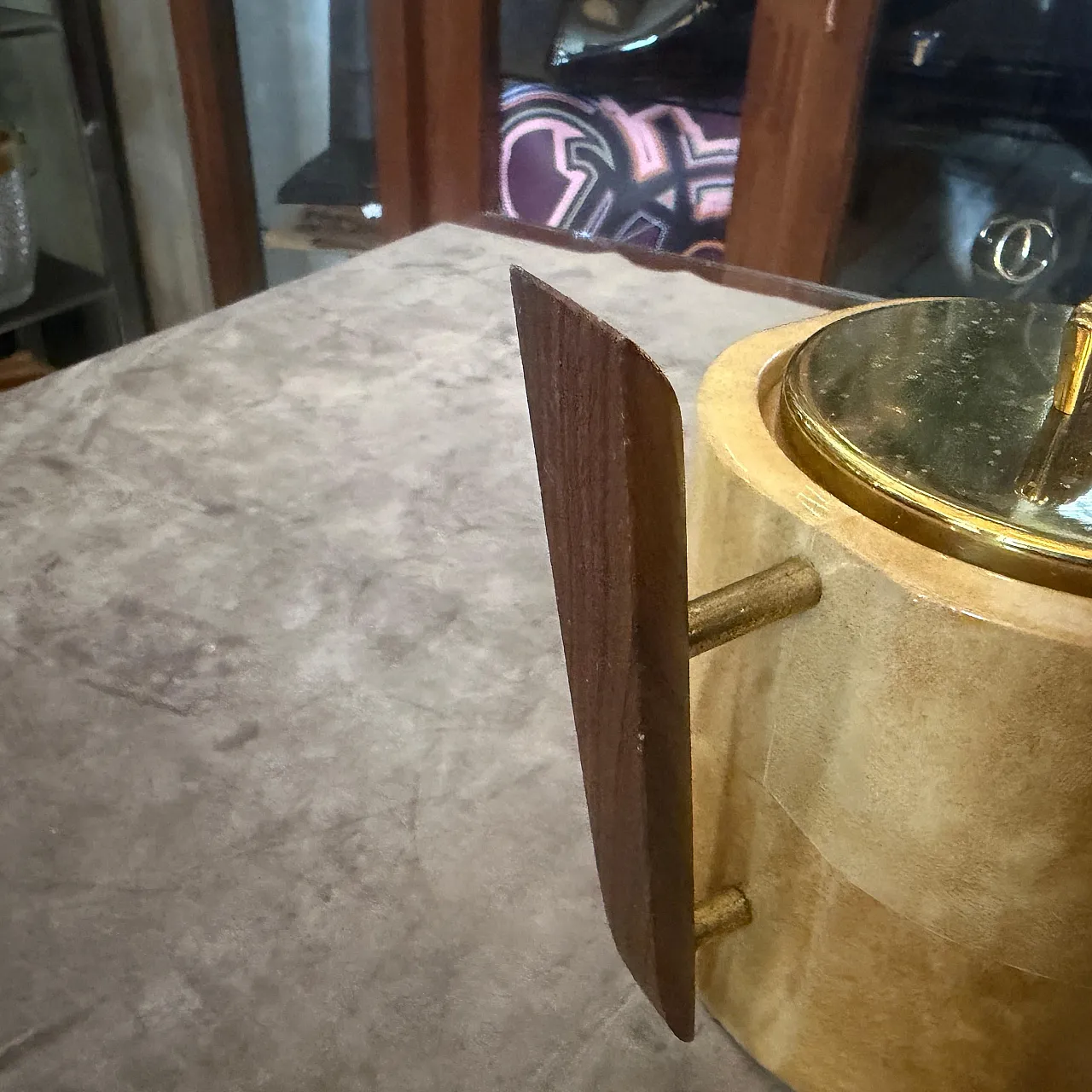 Aldo Tura Mid-Century Modern goatskin and brass ice bucket, 1950s 10