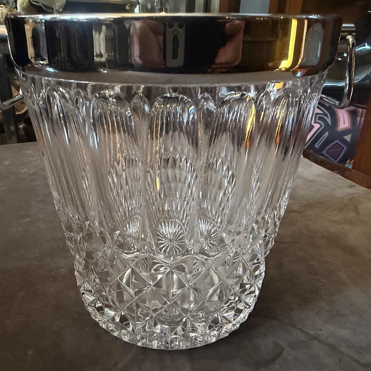 Mid-Century Modern cut crystal and chromed metal wine cooler, 1980s 8
