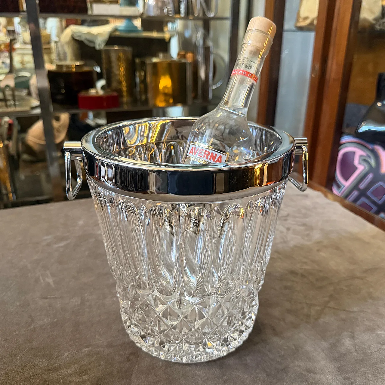 Mid-Century Modern cut crystal and chromed metal wine cooler, 1980s 10
