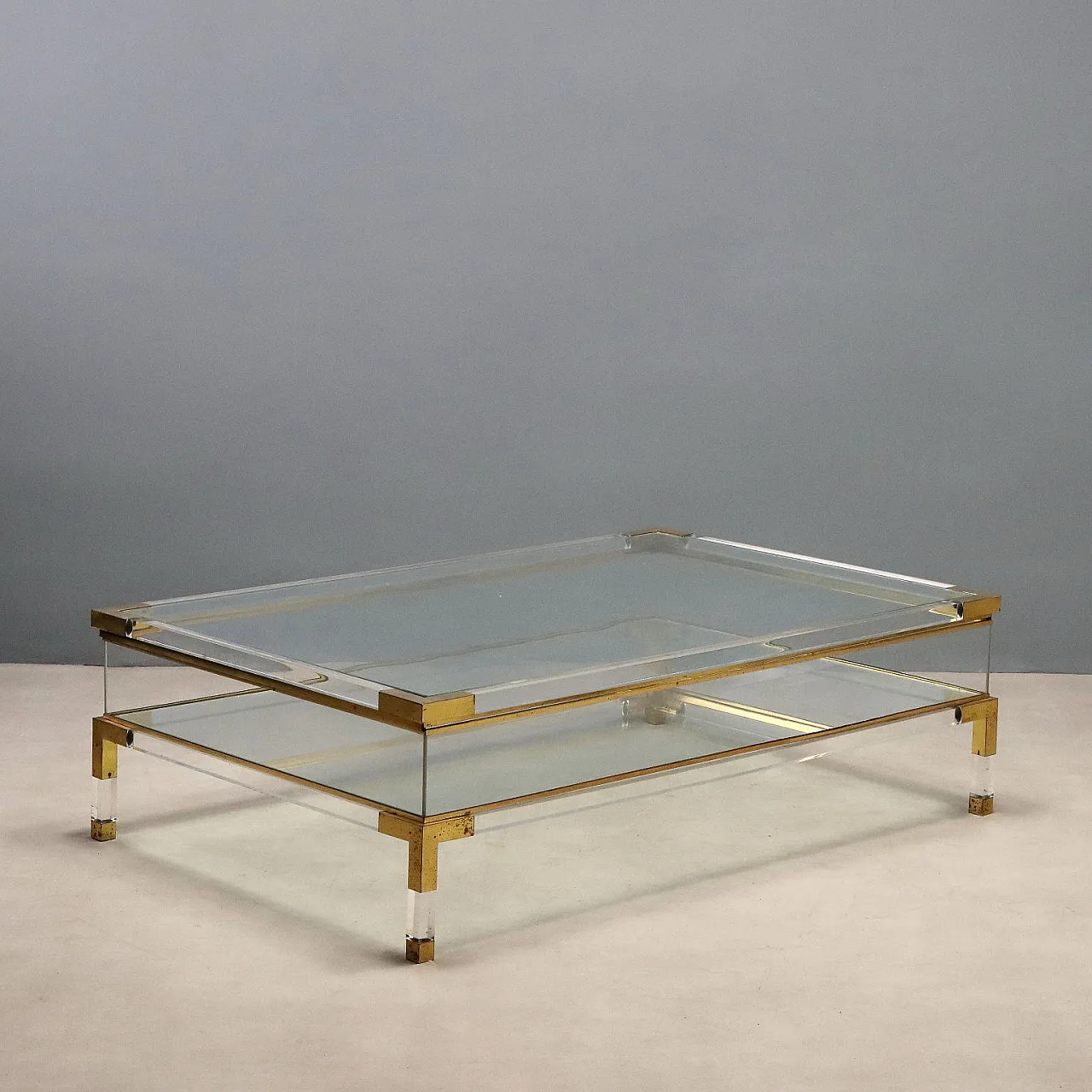 Plexiglass, glass and metal center table, 1980s 1