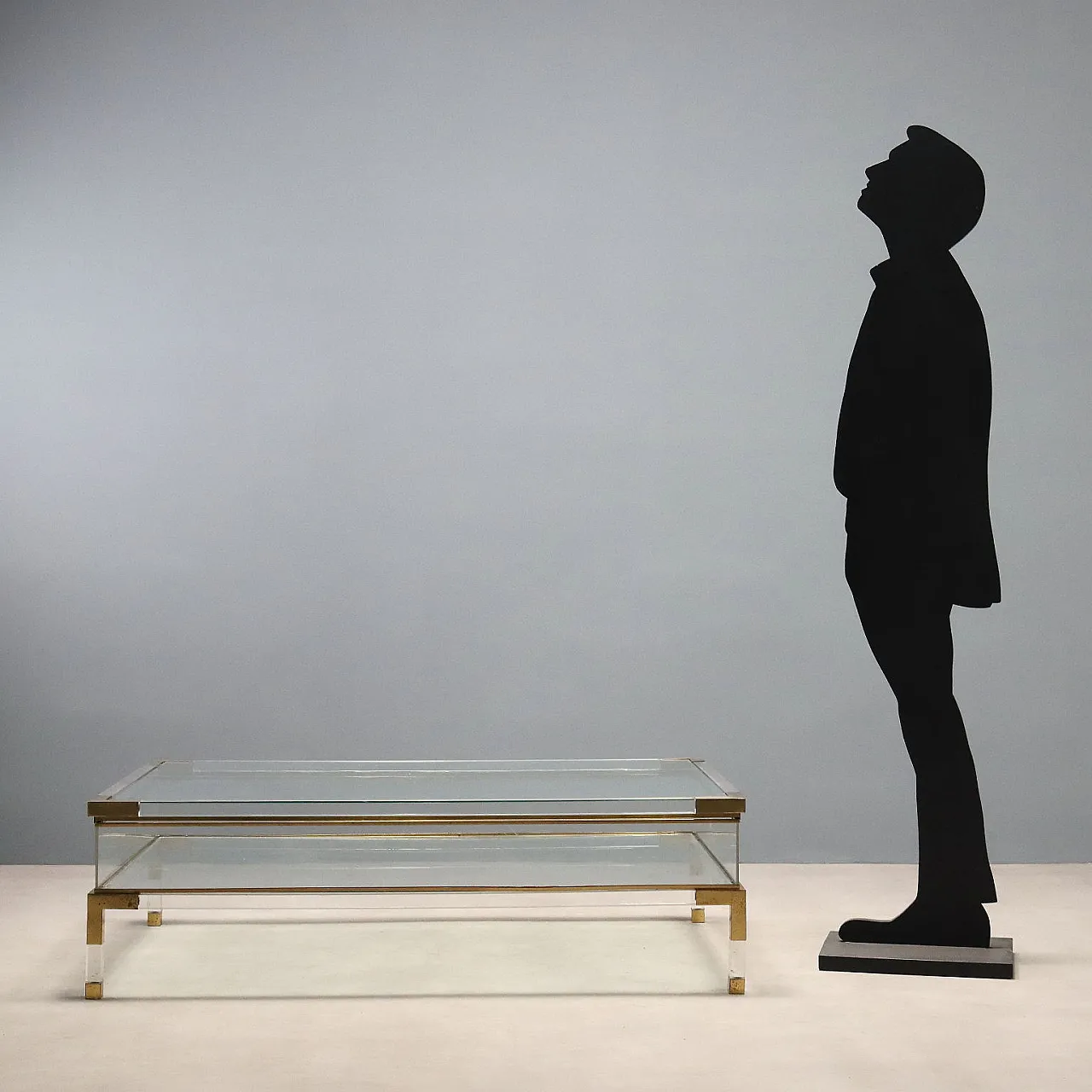 Plexiglass, glass and metal center table, 1980s 2