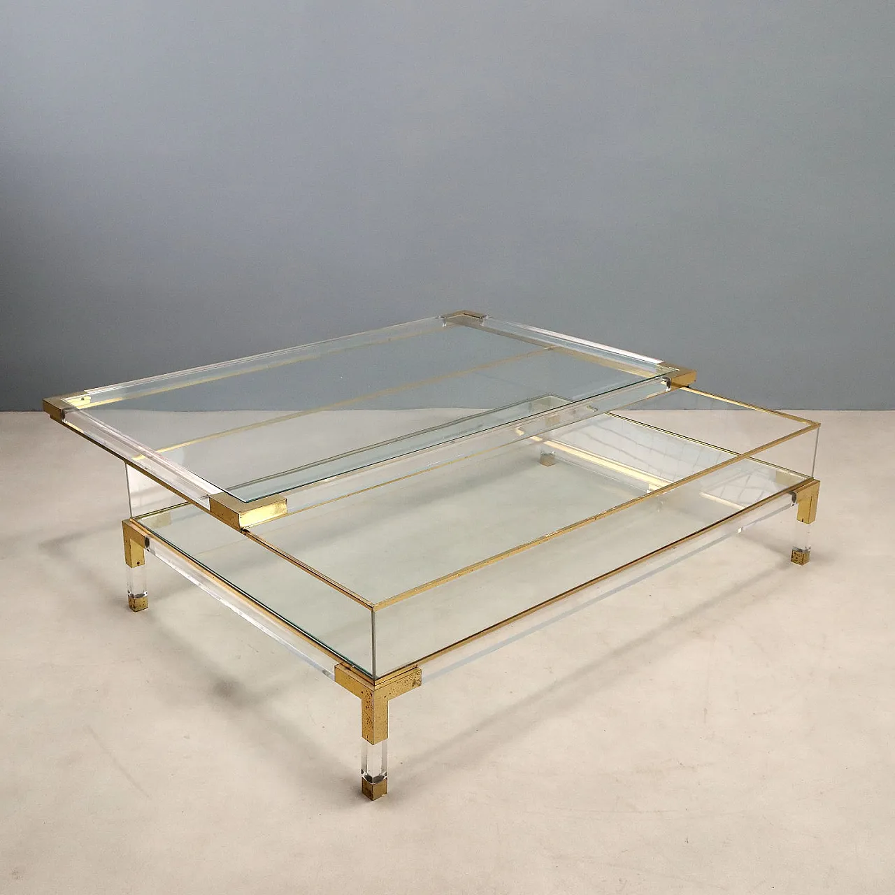 Plexiglass, glass and metal center table, 1980s 3