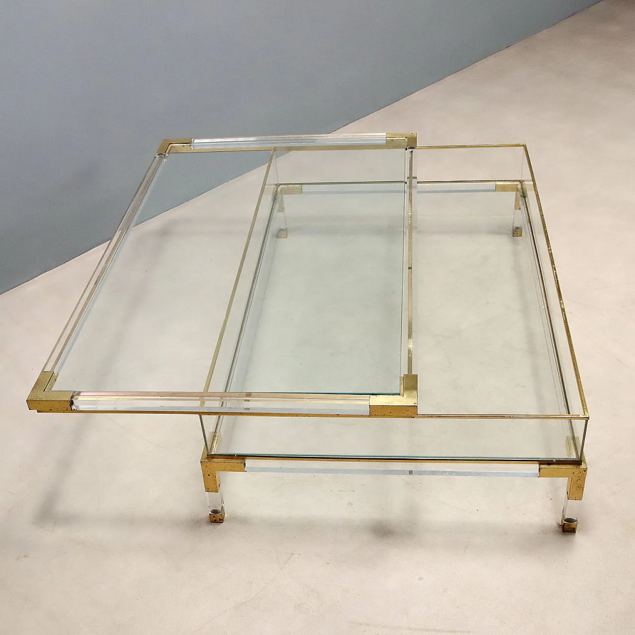 Plexiglass, glass and metal center table, 1980s 4