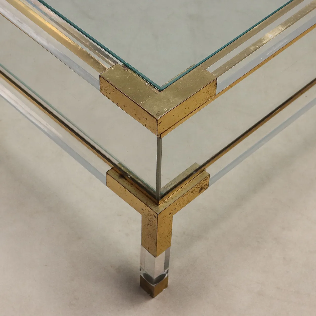 Plexiglass, glass and metal center table, 1980s 5
