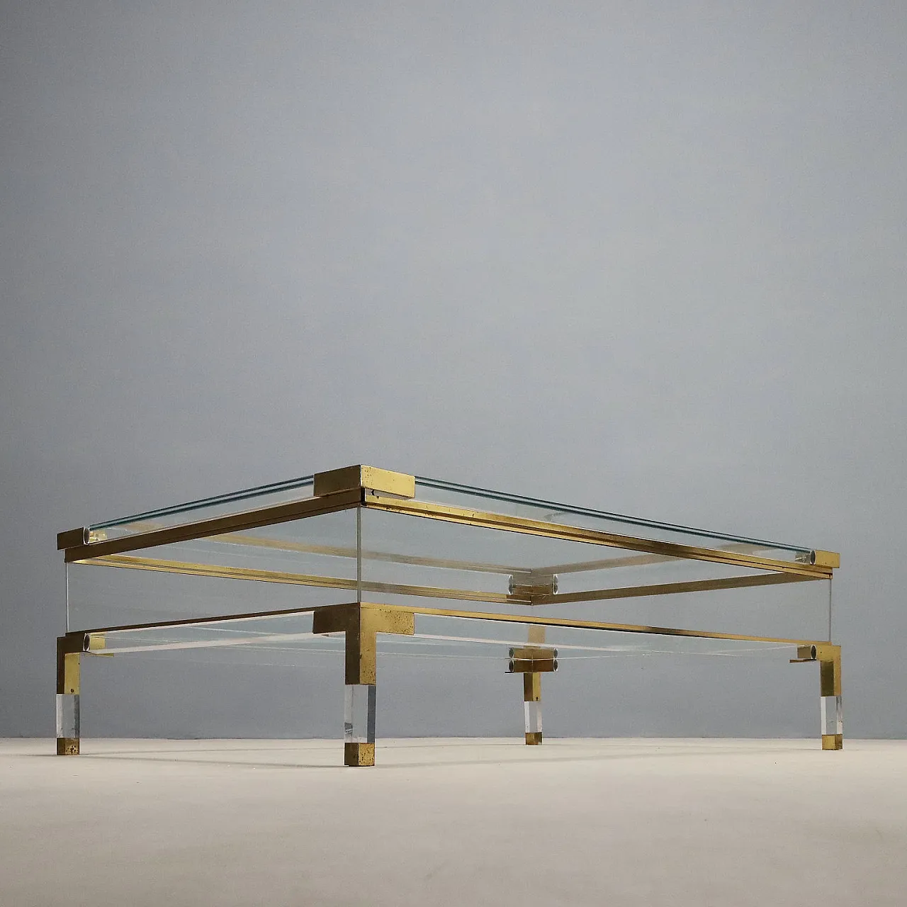 Plexiglass, glass and metal center table, 1980s 8