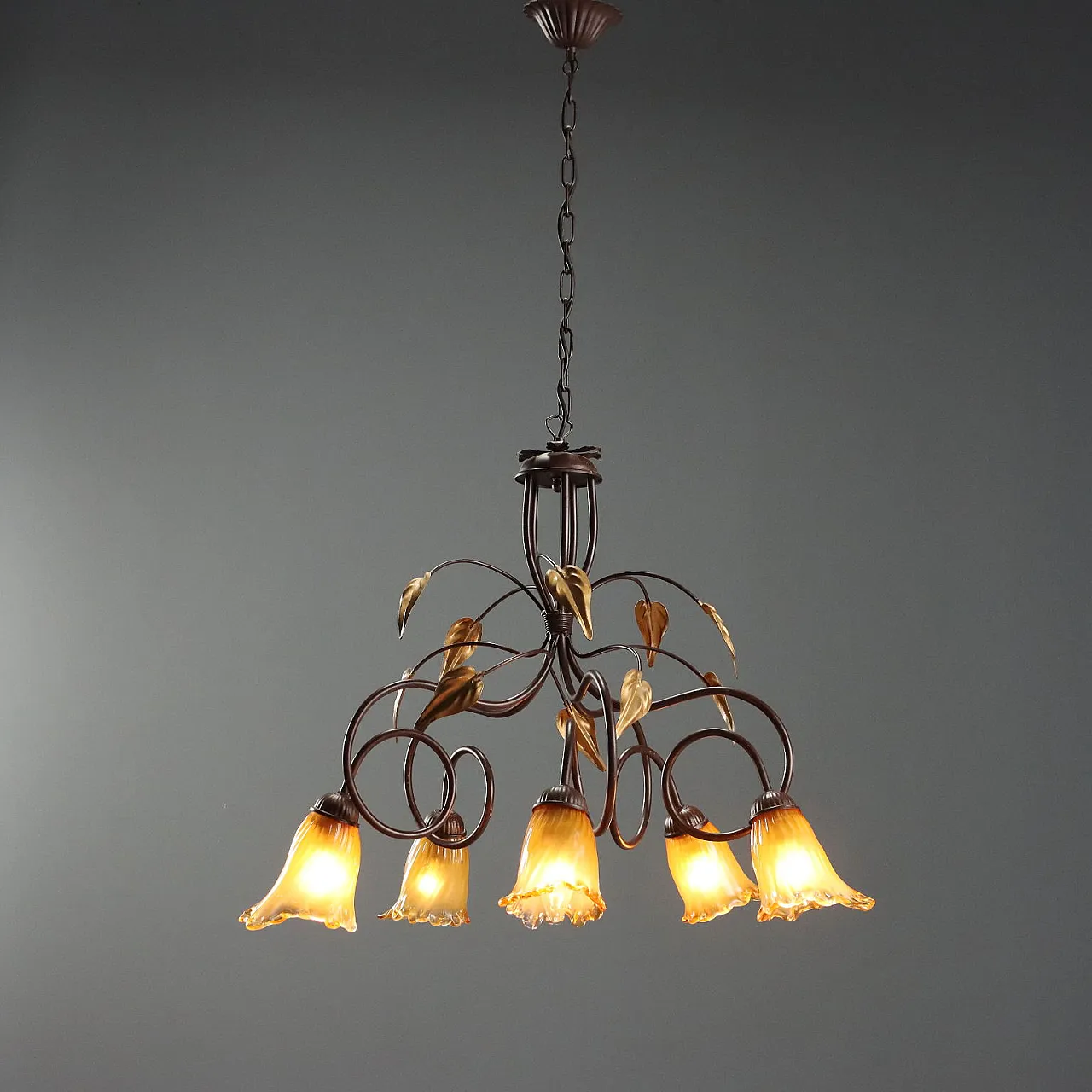 Art Nouveau chandelier with 5 lights, mid-20th century 1