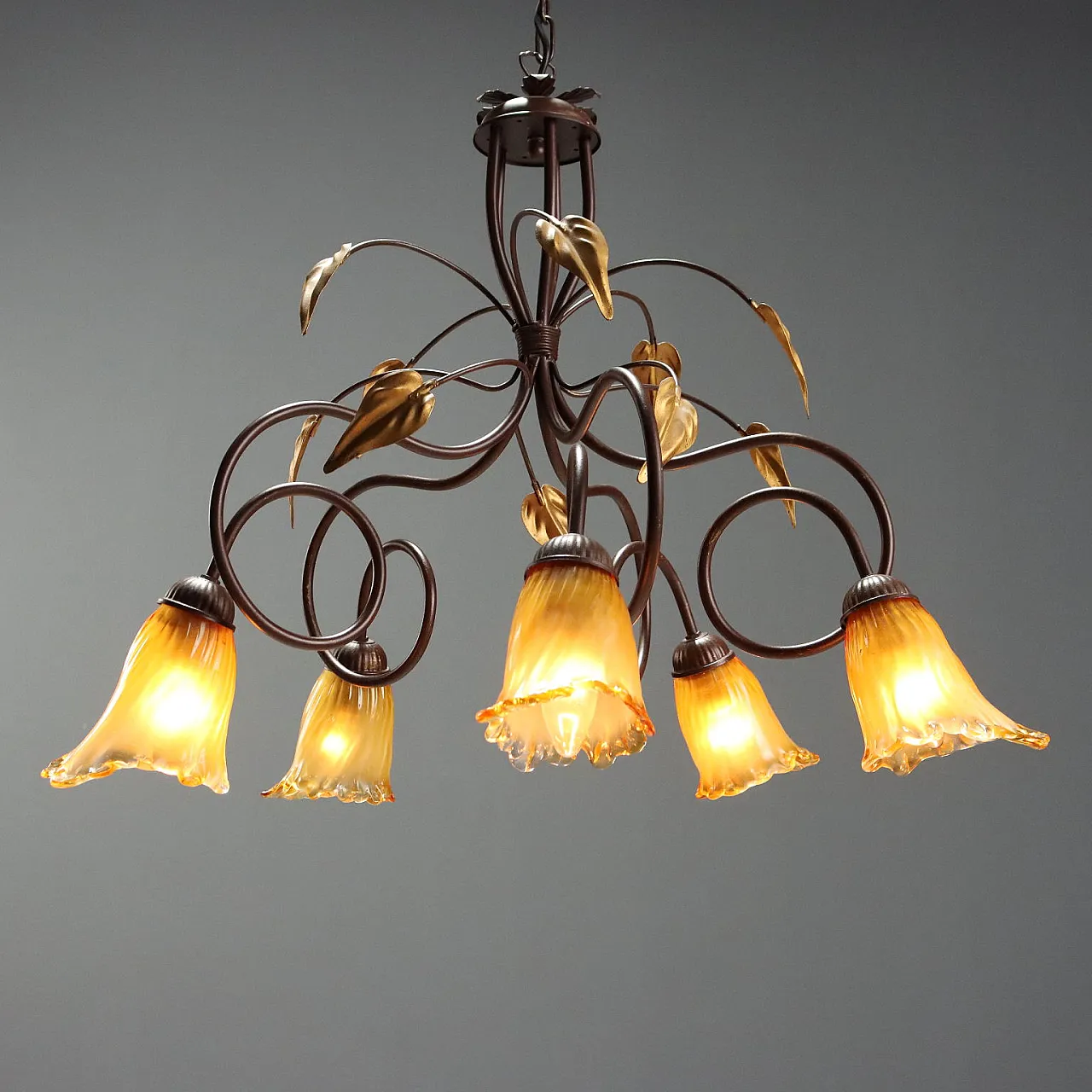 Art Nouveau chandelier with 5 lights, mid-20th century 3