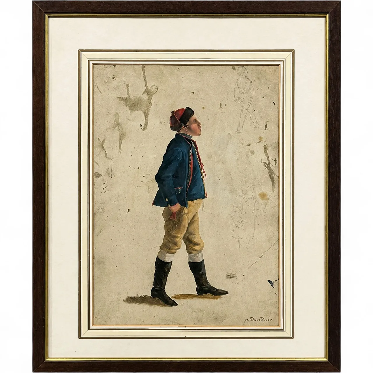 Acquerello francese firmato "Giovane soldato", XIX secolo 8