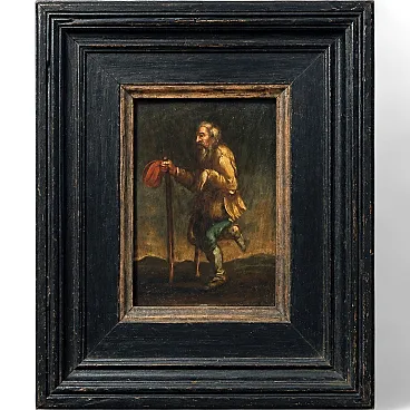 Mendicante con cappello rosso Scuola Francese, Olio su Tavola, '600
