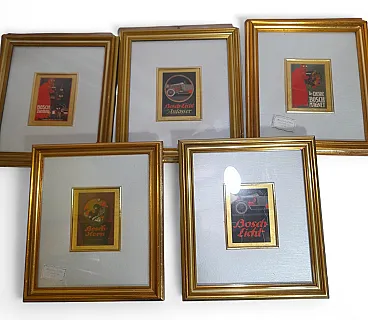 Five small pictures containing artistic miniatures on 23 kt gold leaf,