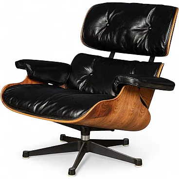 Poltrona lounge Eames in pelle nera, 1980