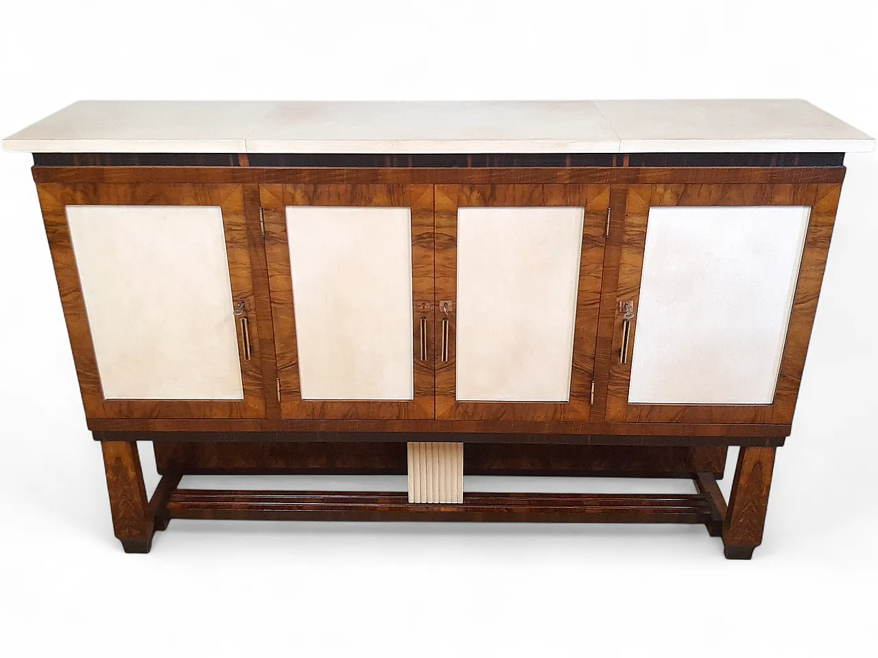 Credenza mobile alto art deco in radica di noce,ebano e pergamena 1940 15