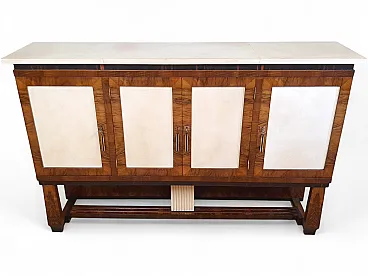 Credenza mobile alto art deco in radica di noce,ebano e pergamena 1940