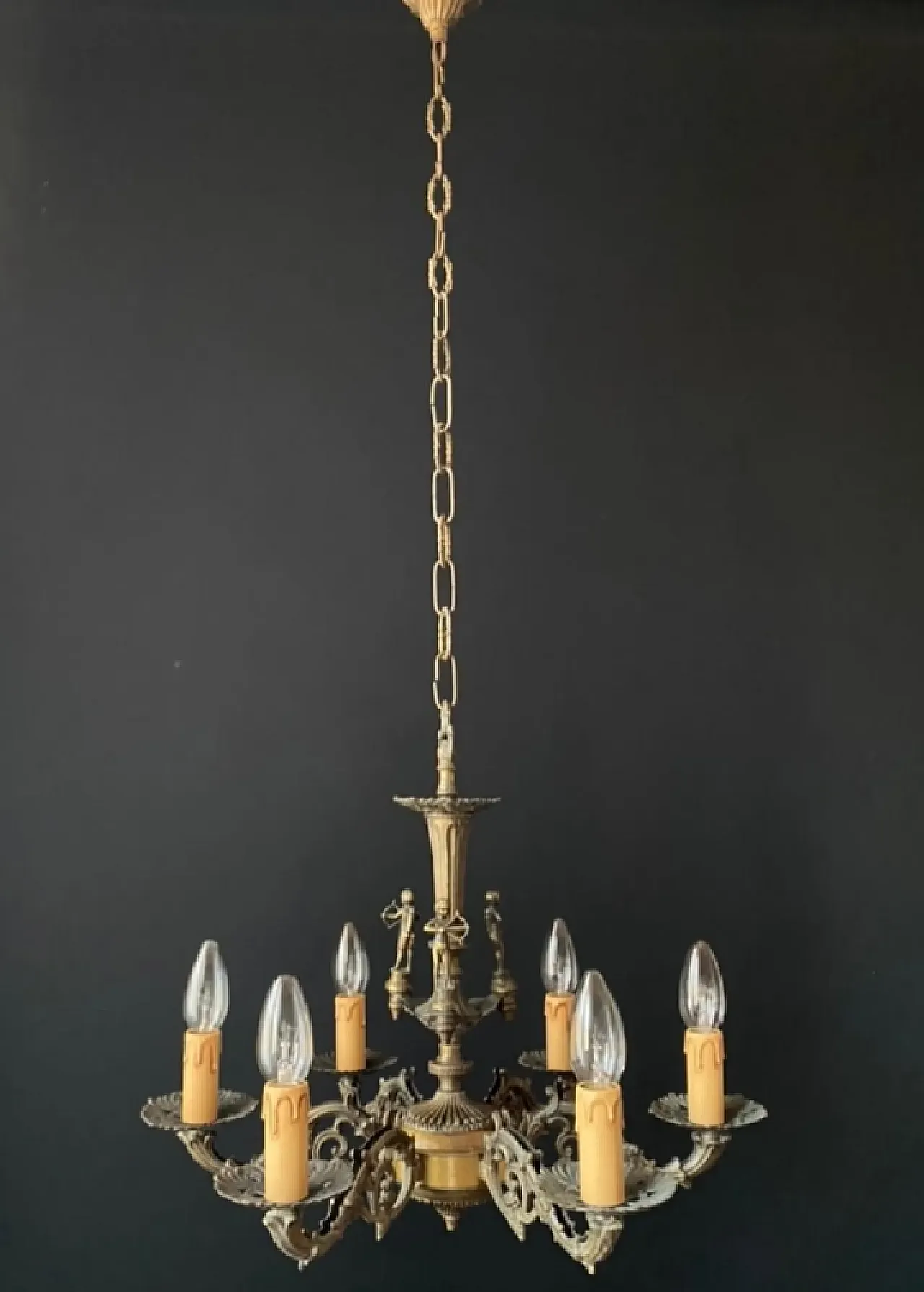 Brass chandelier with archers, 1960s 2