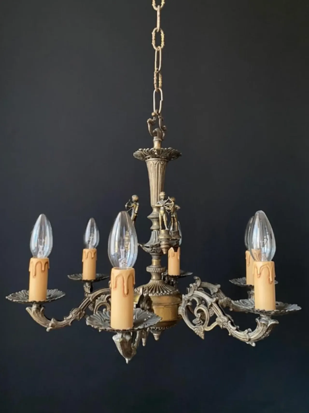 Brass chandelier with archers, 1960s 3