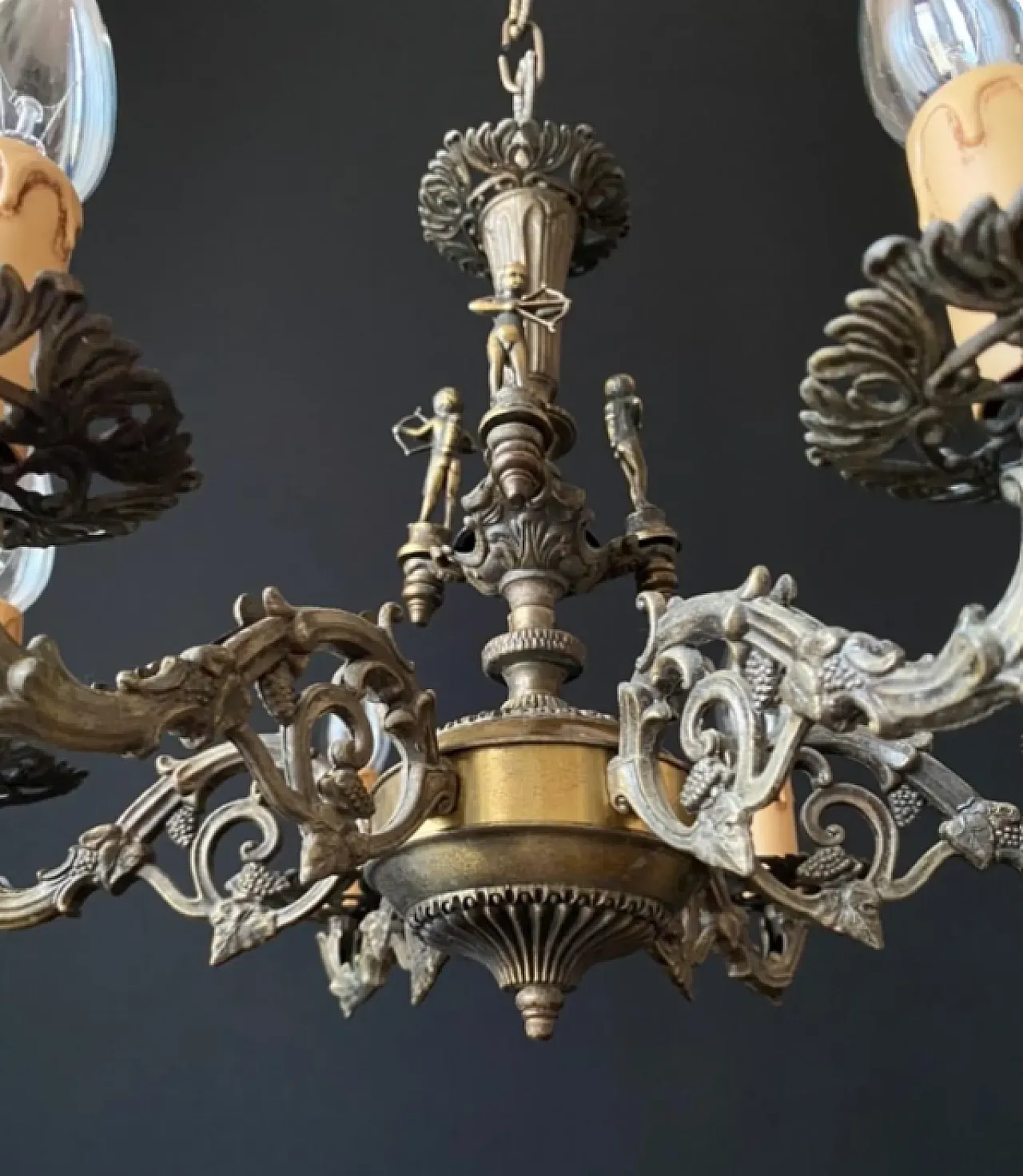 Brass chandelier with archers, 1960s 4