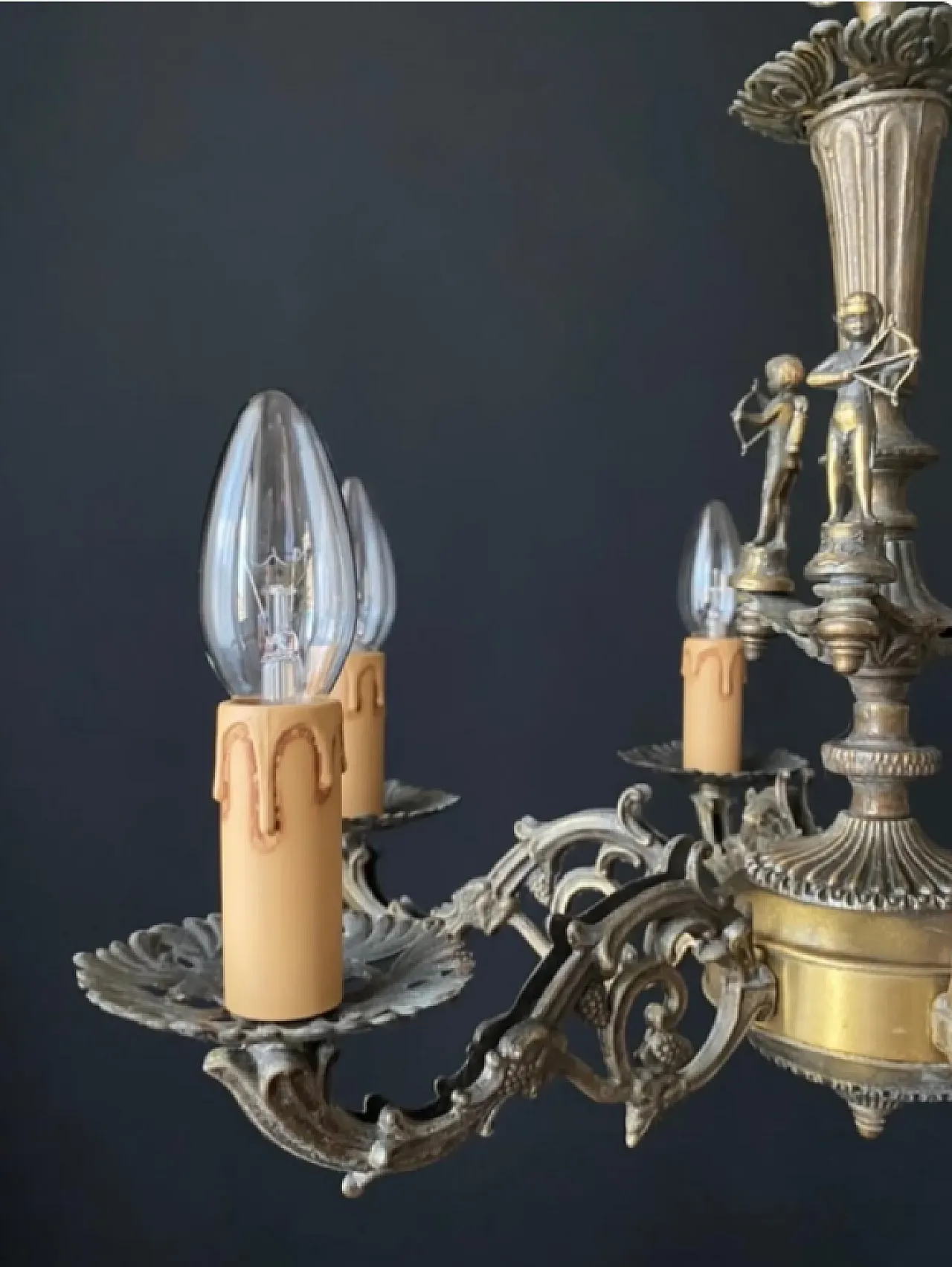 Brass chandelier with archers, 1960s 5