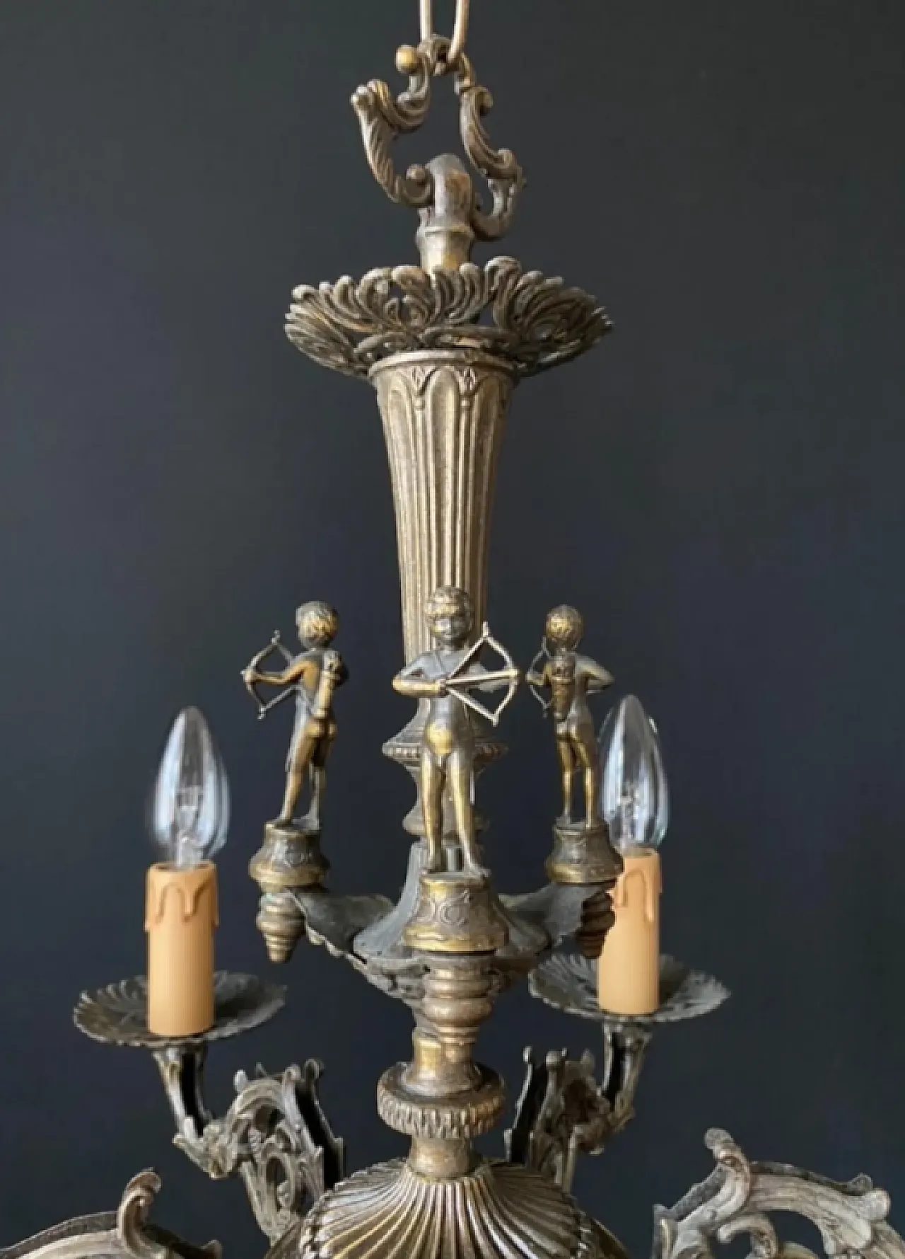Brass chandelier with archers, 1960s 6