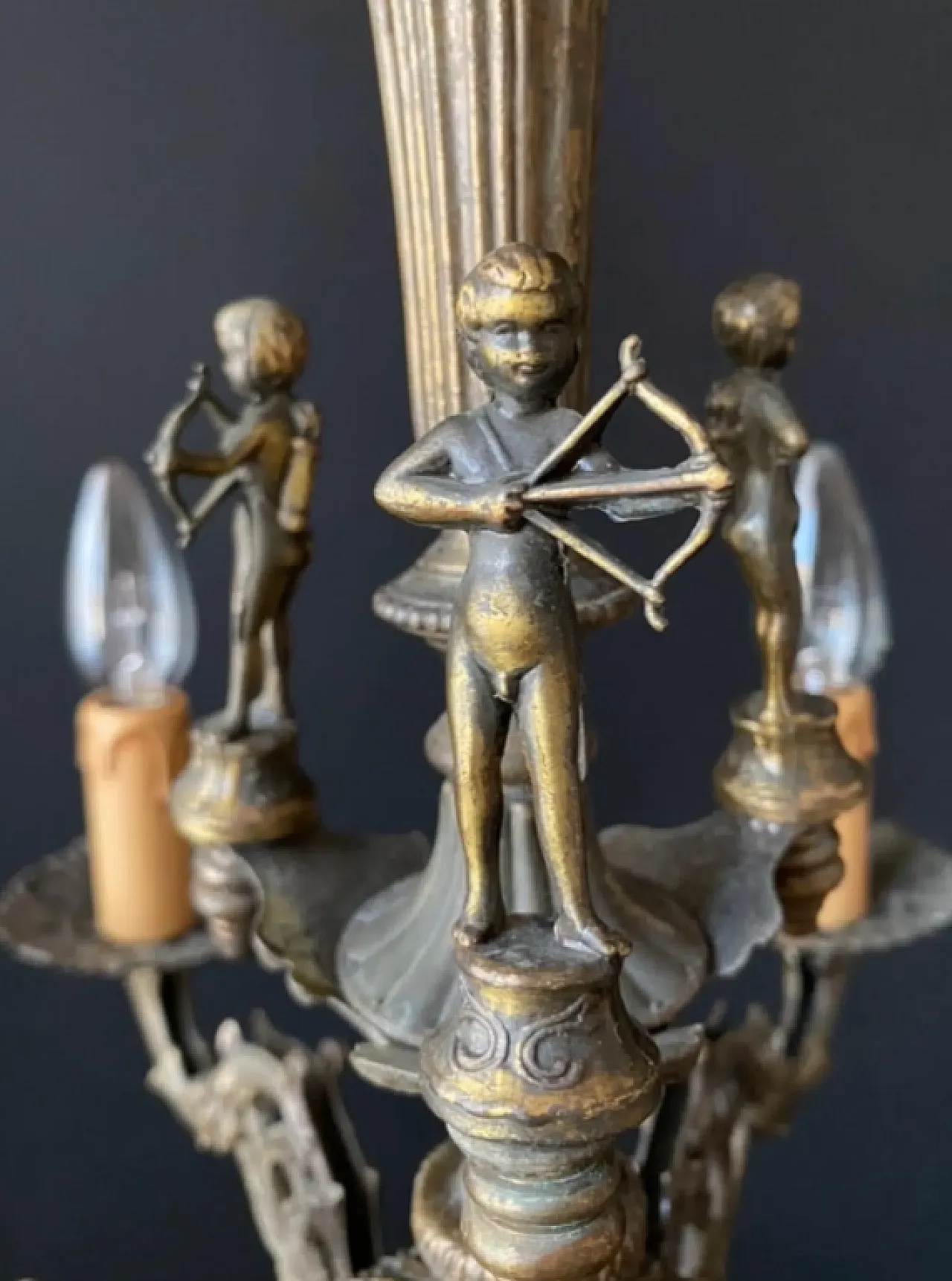 Brass chandelier with archers, 1960s 7