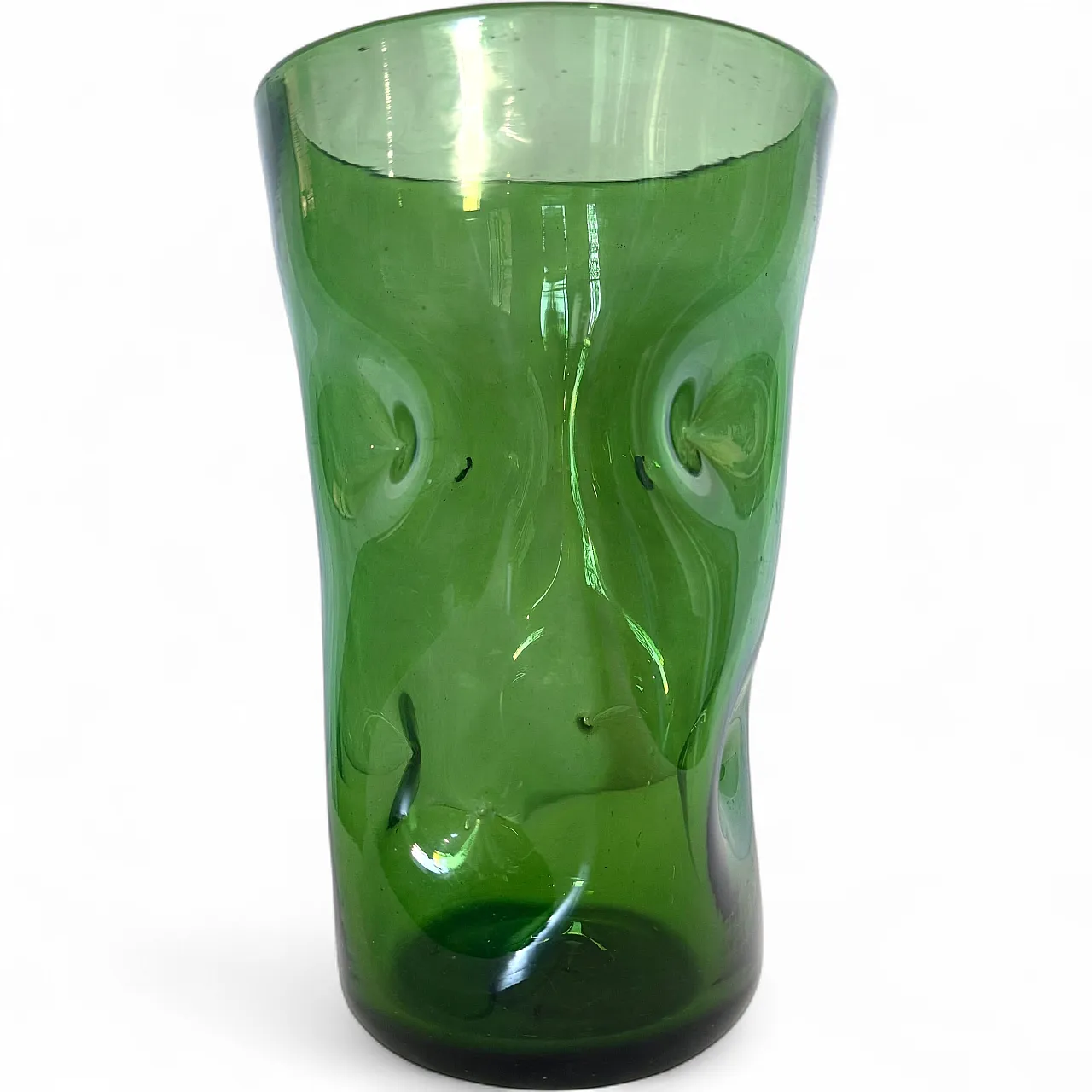 Cylindrical green hand-blown glass vase by Vetrerie Empolesi, 1950s 14