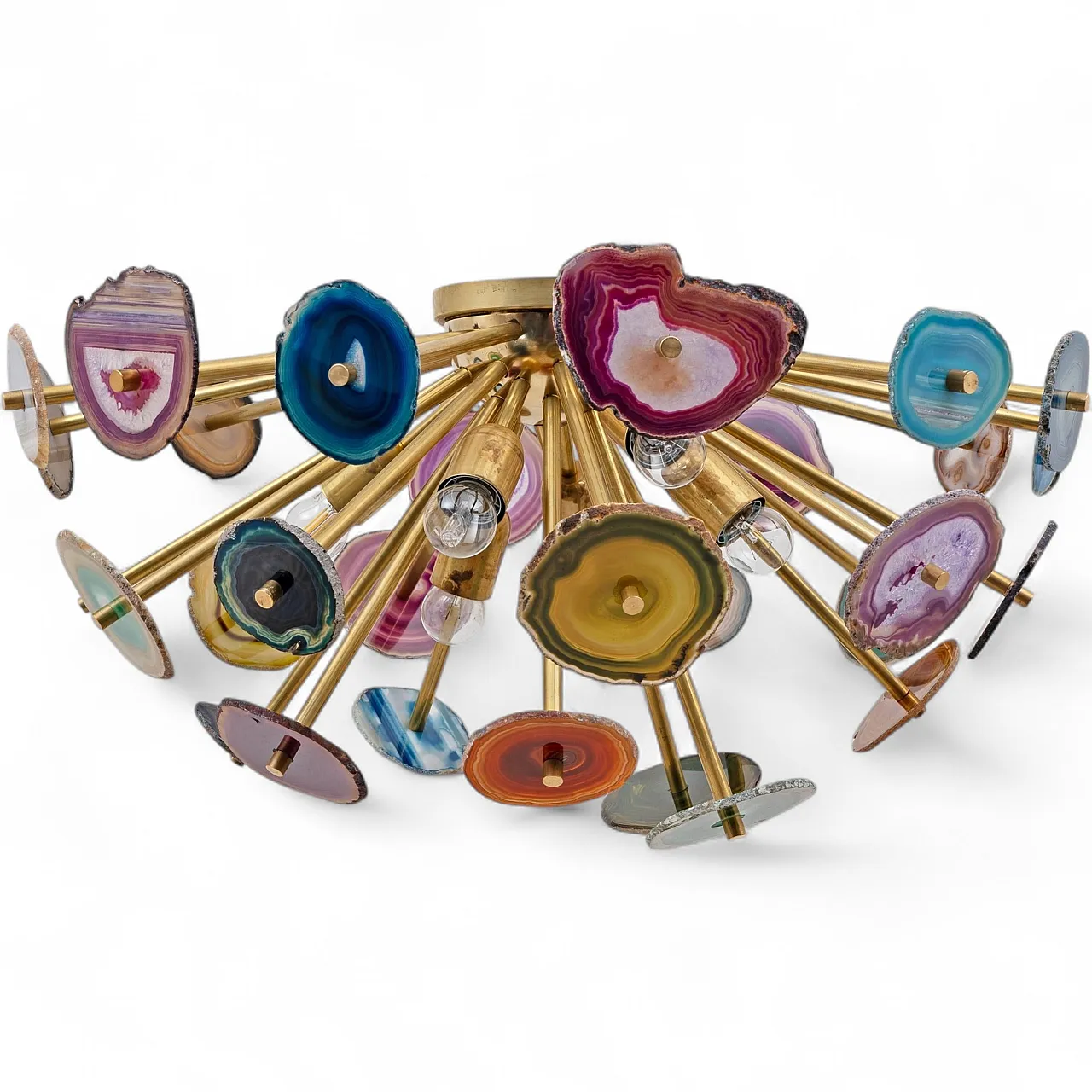 Sputnik ceiling lamp with Agate stone sections and brass, 20th century 11