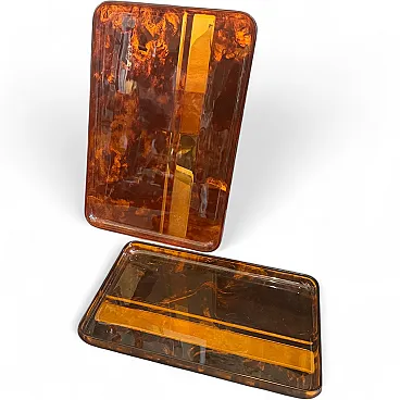 Pair of faux tortoiseshell lucite trays By Guzzini, 1970s